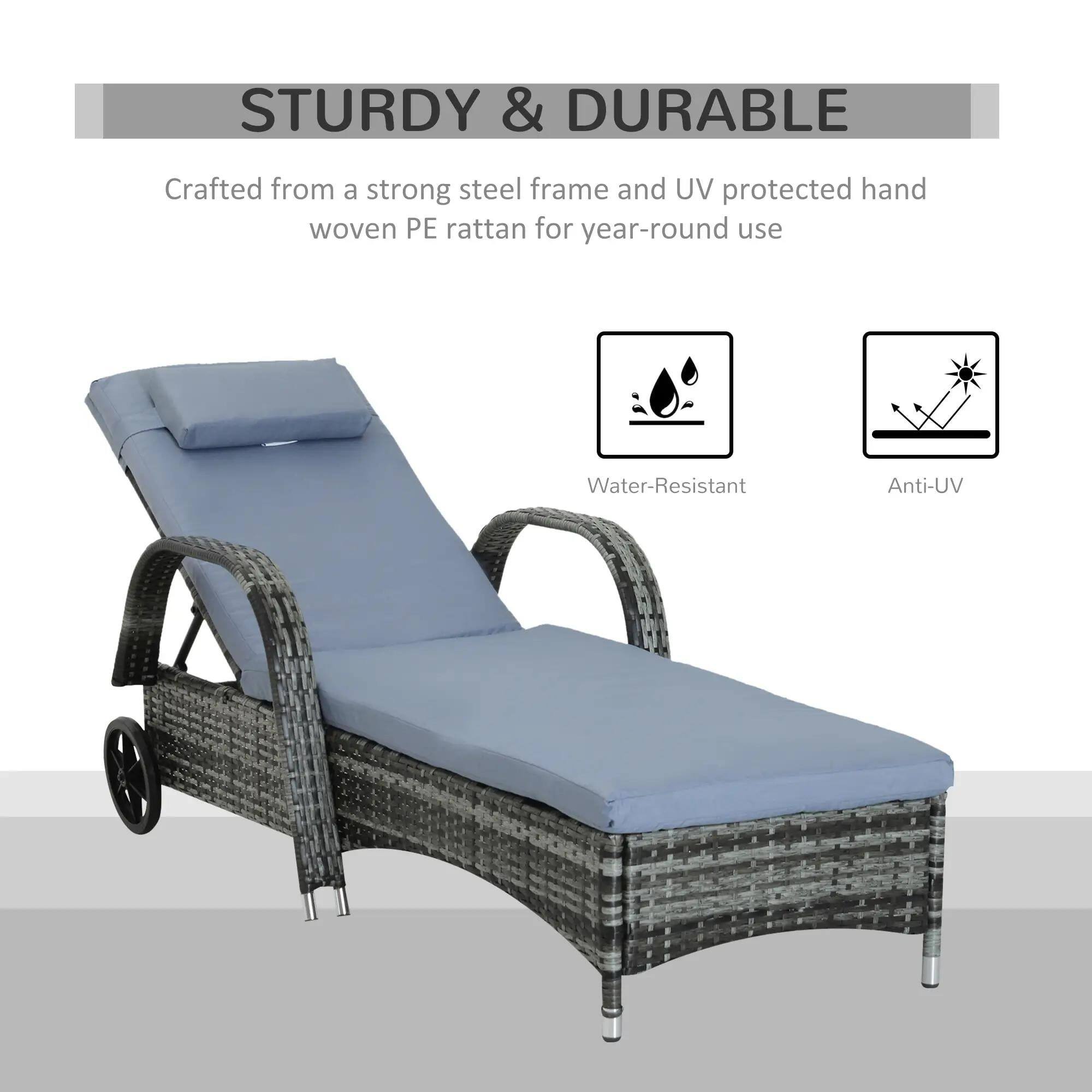 STURDY & DURABLE
Crafted from a strong steel frame and UV protected hand woven PE rattan for year-round use
Water-Resistant
Anti-UV