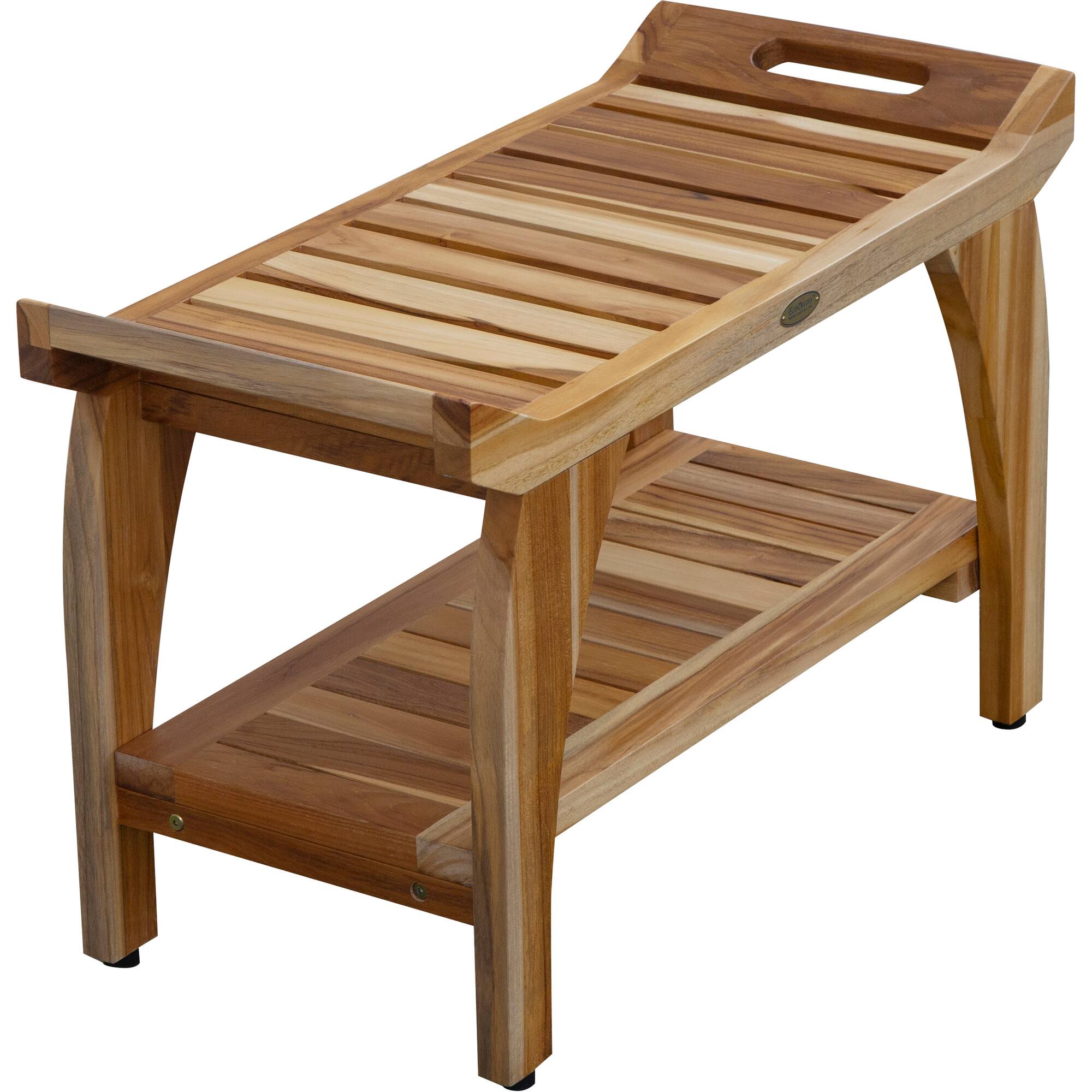Angle. EcoDecors - EcoDecors 30 Inch Tranquility Natural Color Waterproof Teak Wood Shower Bench - EarthyTeak.