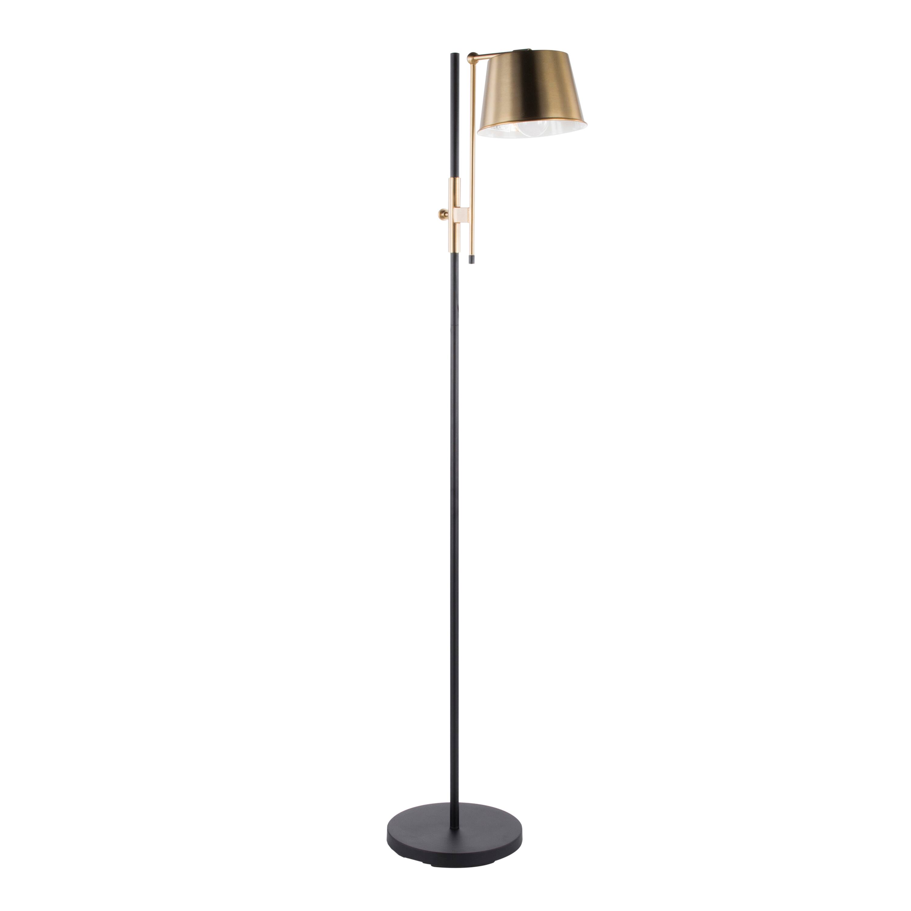 Front. Loheer - Loheer Black Antique Brass Floor Lamp Tall Reading Light Living Room Bedroom - Antique Brass.