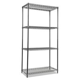 Alera - Wire Shelving Starter Kit, Four-Shelf, 36w X 18d X 72h, Black Anthracite - Black Anthracite