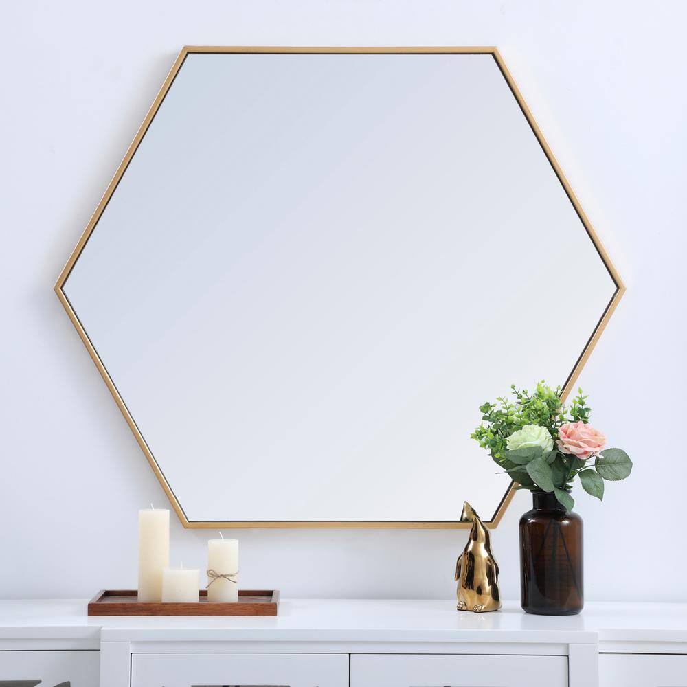 Alt View 8. Elegant Decor - Metal frame hexagon mirror 38 inch in Brass - Brass.