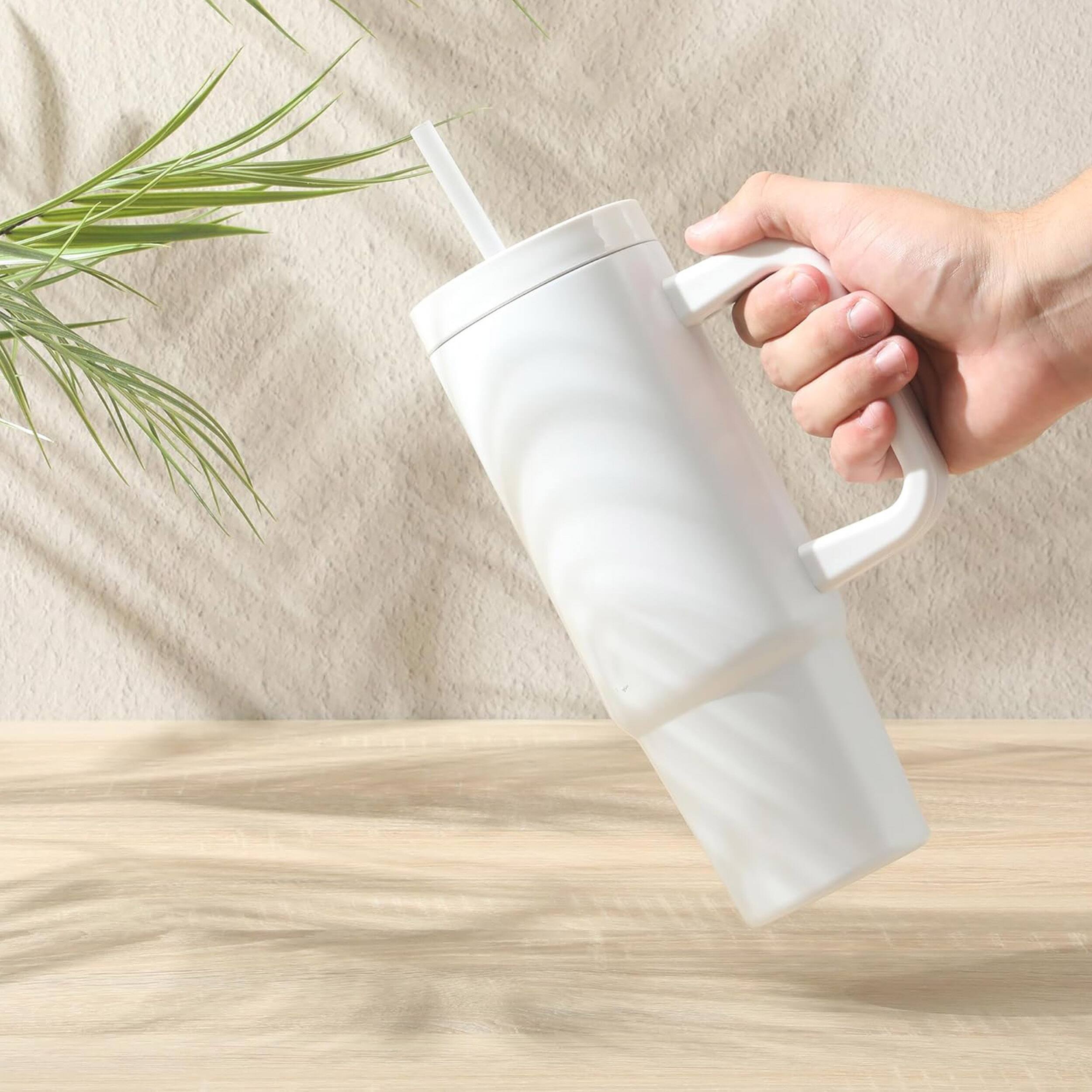 Alt View 2. Gibson - Gibson Home 29oz Marina Stainless Steel Thermal Tumbler with Side Handle and Straw in White - White.