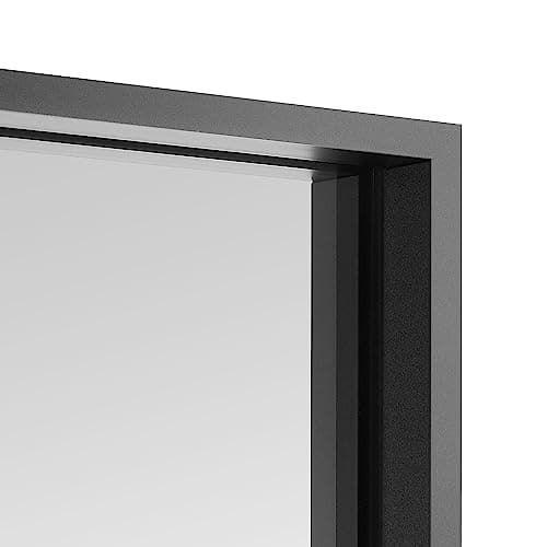 Comfort Essence - Bathroom Mirror Copper-free Aluminum Alloy Frame Vanity Rectangle Wall Mounted Modern For Bedroom living - Black-28"L x 28"W