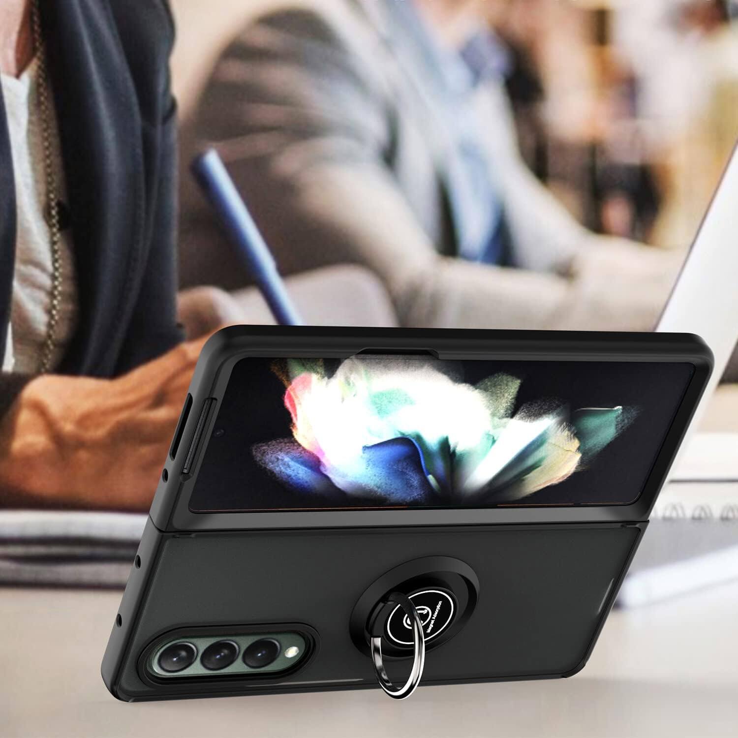 Left. Entronix - Entronix Protective Case for Samsung Galaxy Z Fold 4 with Built-in Kickstand - Red.