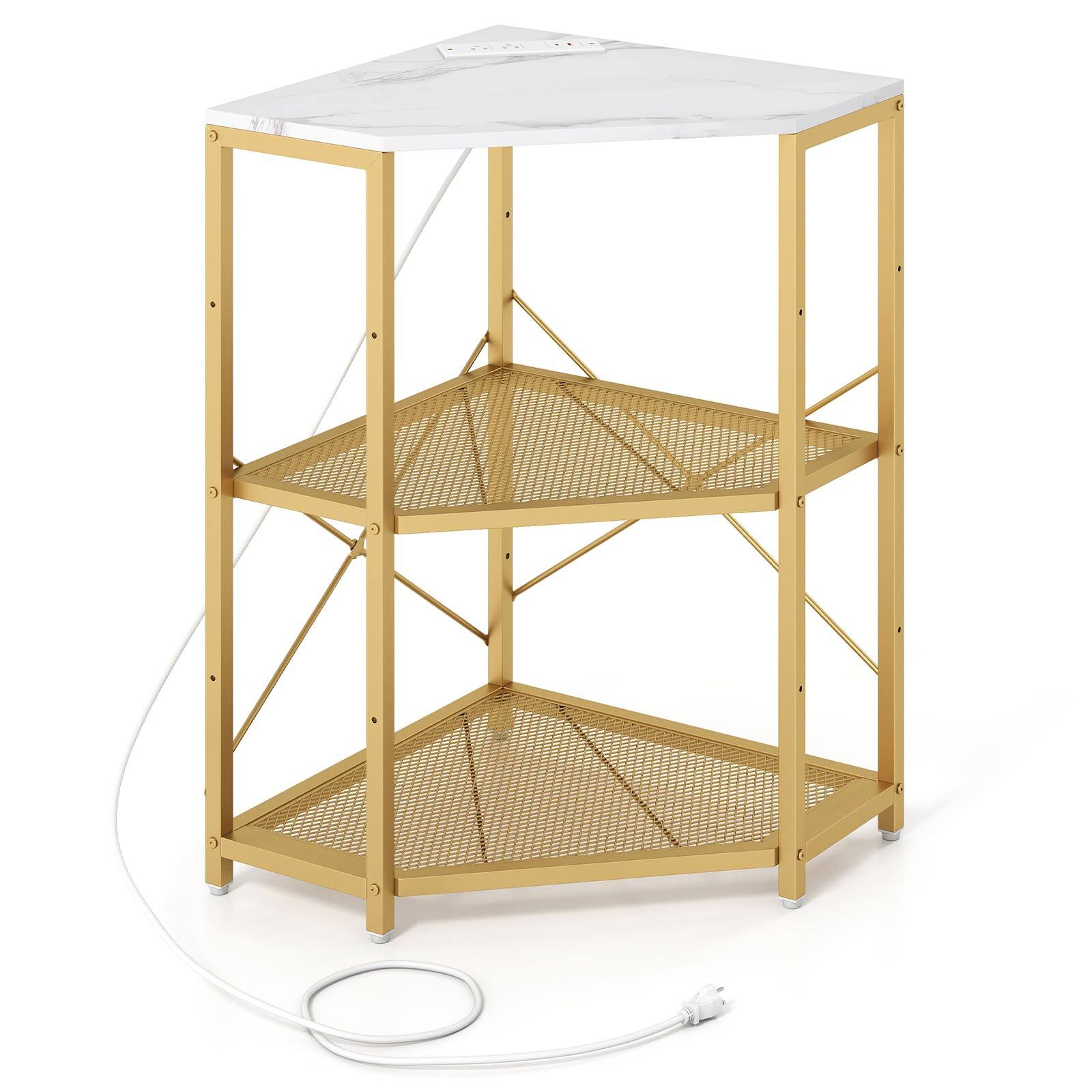 Alt View 8. Ecooso - Corner Printer Stand with Power Outlet, 3-Tier Storage Rack, Adjustable Shelf, Small-Space - White.