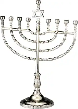 Front. Rite Lite - Large Traditional Hanukkah Menorah - 11.5" - Silver-Tone Finish - Silver.