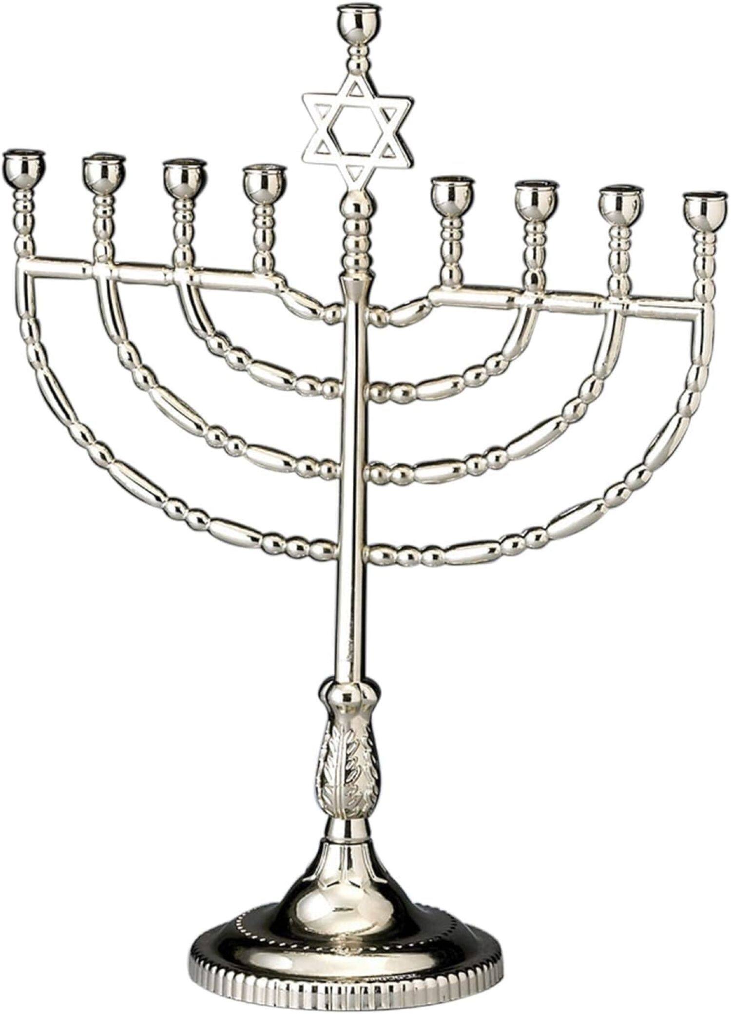 Front. Rite Lite - Large Traditional Hanukkah Menorah - 11.5" - Silver-Tone Finish - Silver.