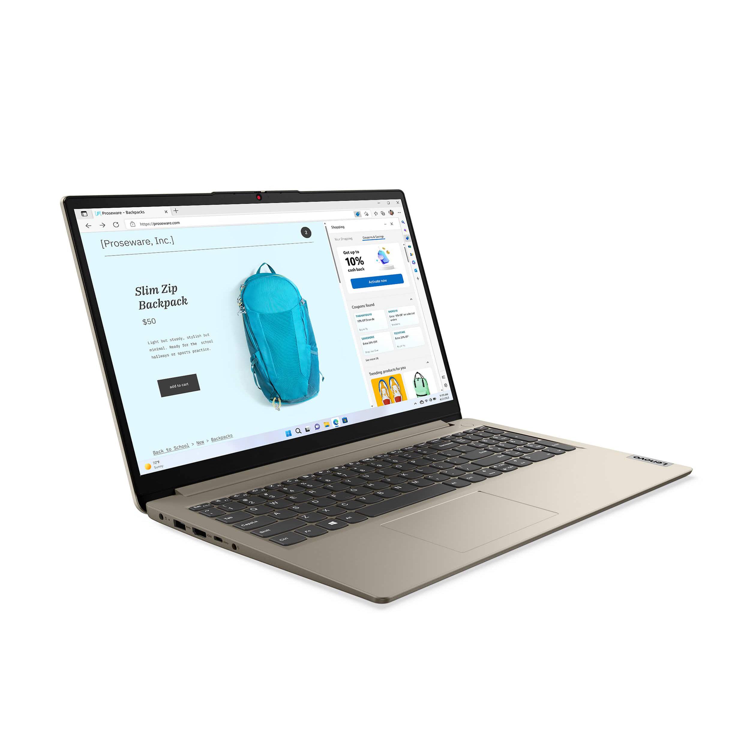 Alt View 4. Lenovo - Lenovo Ideapad 1 15.6" HD Laptop - Intel Celeron N4500 - 12GB Memory - 512GB eMMC - Sand - Sand.