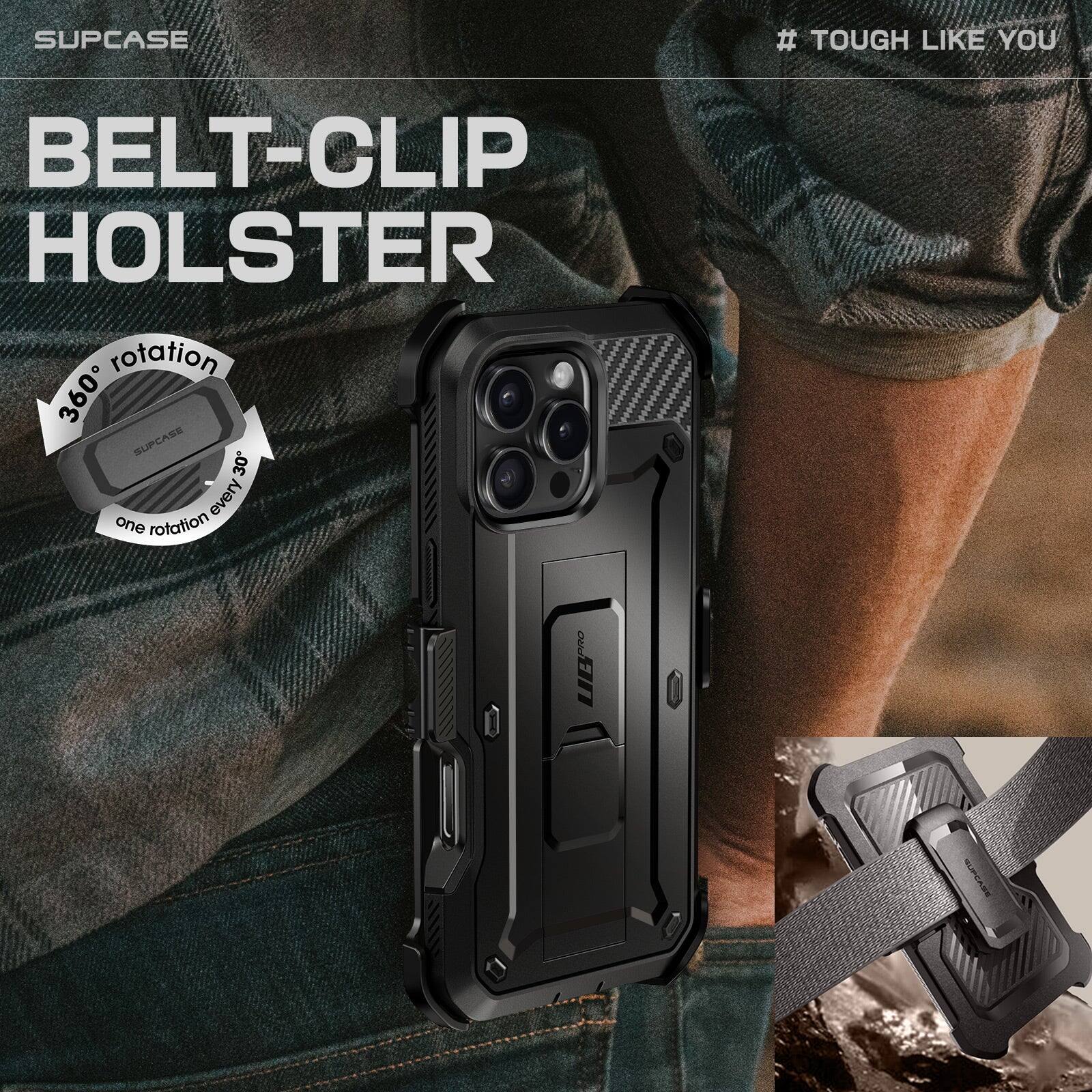 The corrected text is:

"Supcase Belt-Clip Holster. 360° rotation every 30°. # Tough Like You."