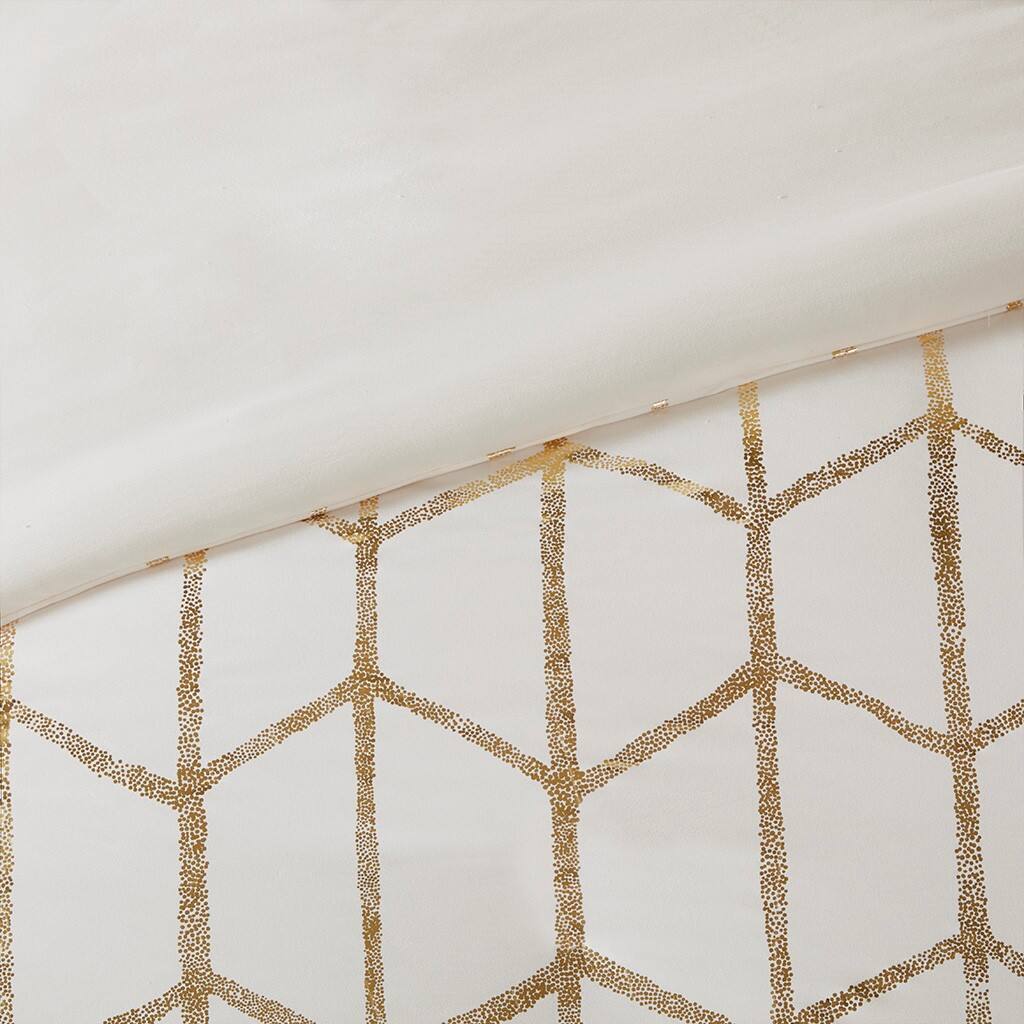 Alt View 5. Gracie Mills - Gracie Mills Isabelle Metallic Geometric Duvet Cover Set - Ivory/Gold.