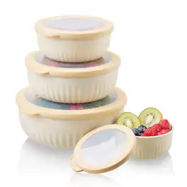 Sorbus - 4-Pack Round Stackable Airtight Food Storage Containers with Lids For Meal Prep, Leftovers, Mixing, Salads - Beige / Tan / Clear