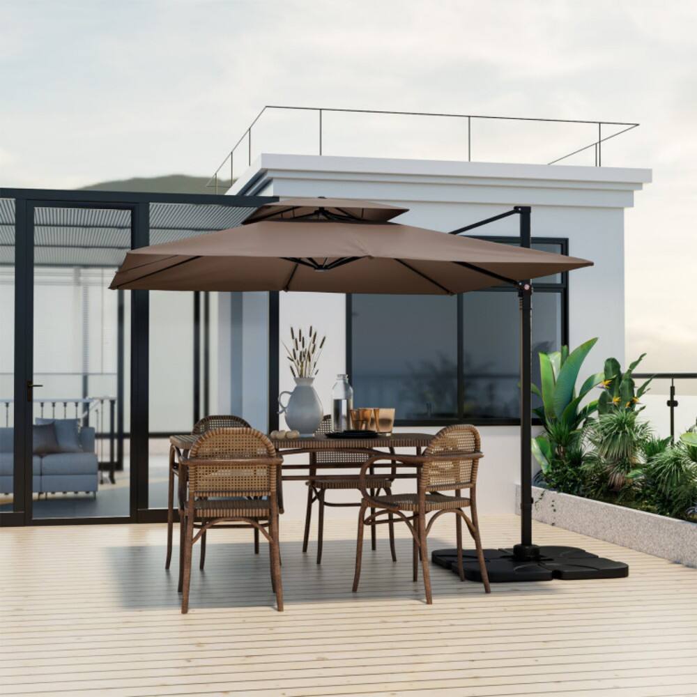 Angle. Mondawe - 9.5 Feet Cantilever Patio Umbrella with 360° Rotation and Double Top - Coffee.