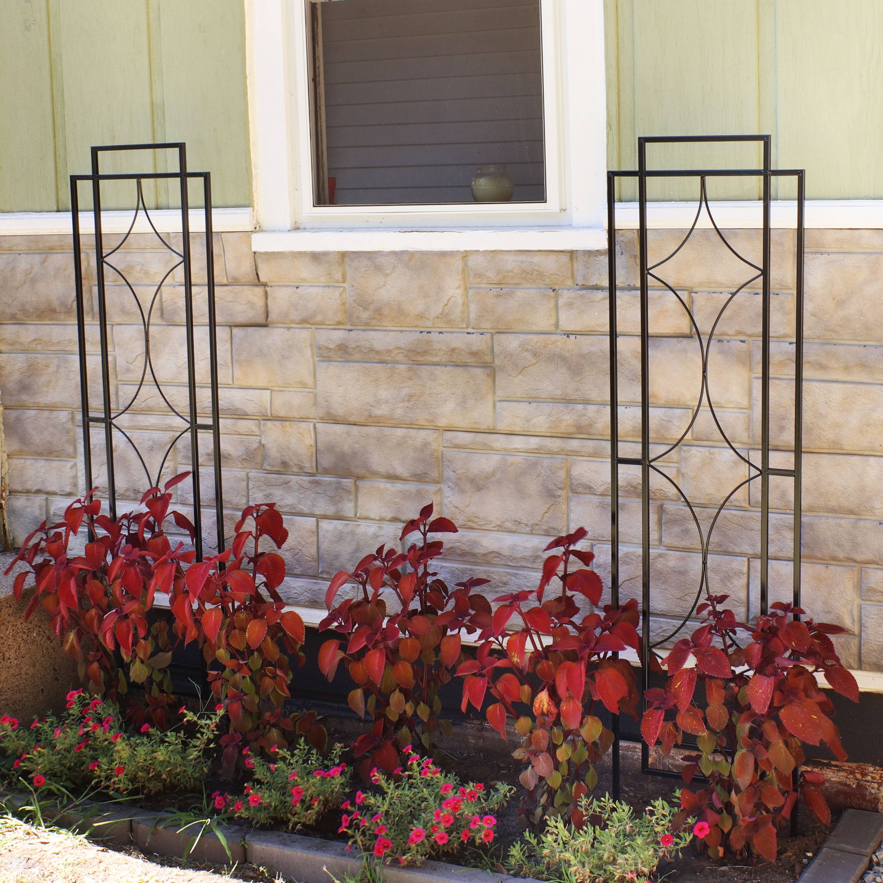 Alt View 5. Sunnydaze - Steel Chic Diamonds Garden Trellis - Set of 2 - 60 in - Black.