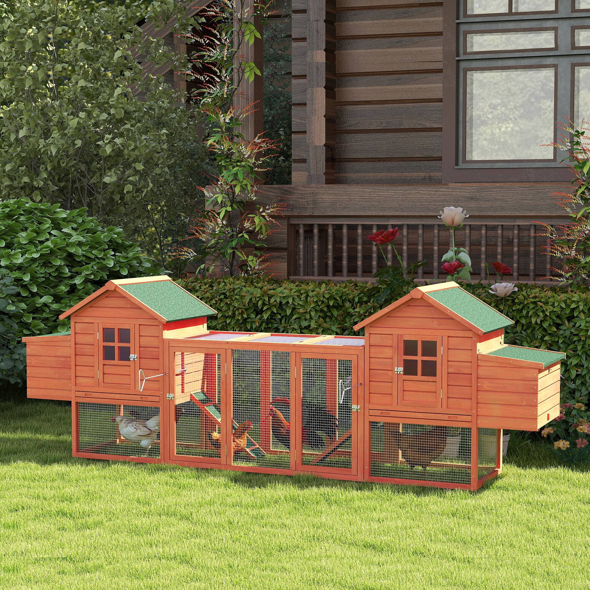 Alt View 4. Pawhut - Dual Wooden Chicken Coop with Garden Bed, Nesting Boxes, Removable Trays, Ramps Run, Garden Backyard.