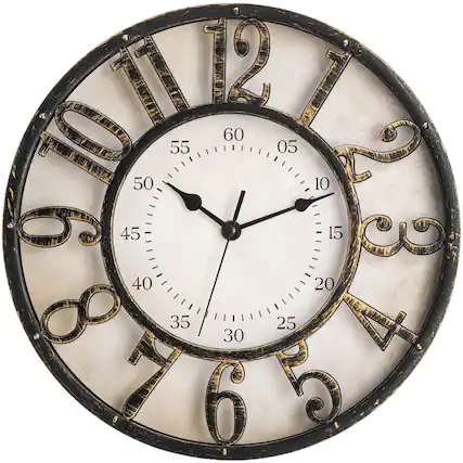 Front. Dazzed Corner - 12 Inch Wall Clock, Silent Non-Ticking Battery Operated Decorative Wall Clock - Gold.