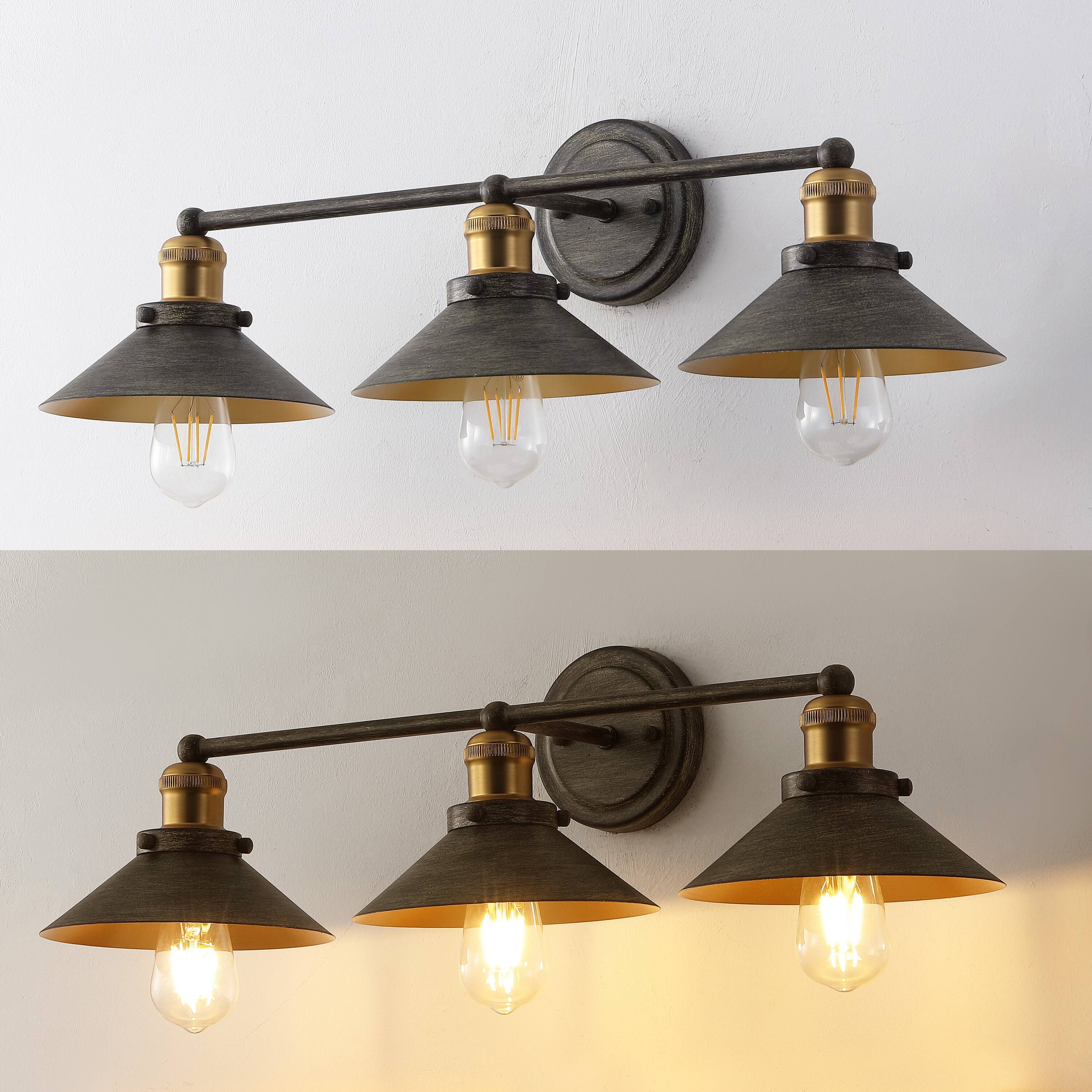 Alt View 4. Jonathan Y - July 26.5" 3-Light Industrial Farmhouse Metal Vanity Light, Rustic Dark Gray/Brass Gold - Rustic Dark Gray/Brass Gold.