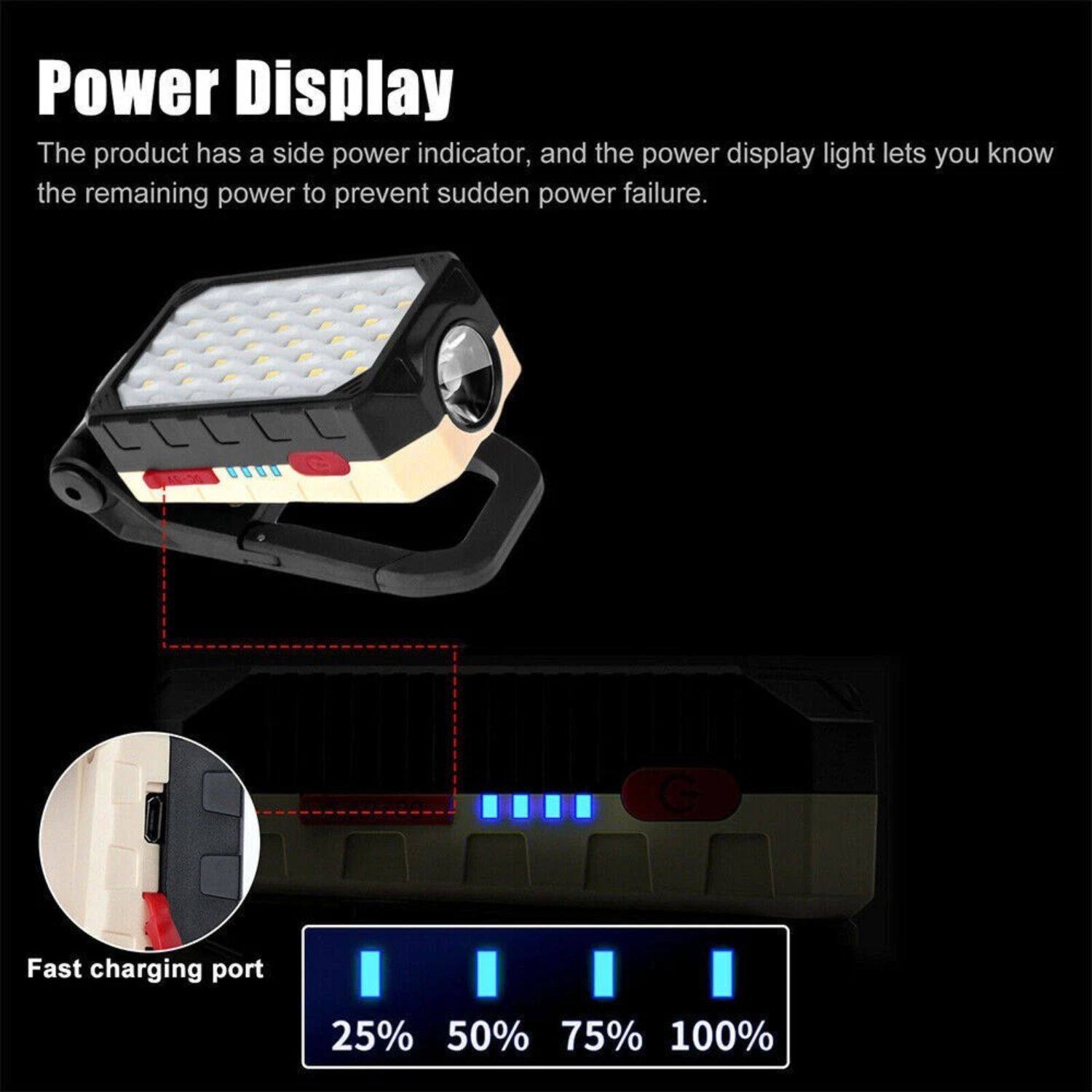 Power Display: The product has a side power indicator, and the power display light lets you know the remaining power to prevent sudden power failure.

Fast charging port: 25% 50% 75% 100%