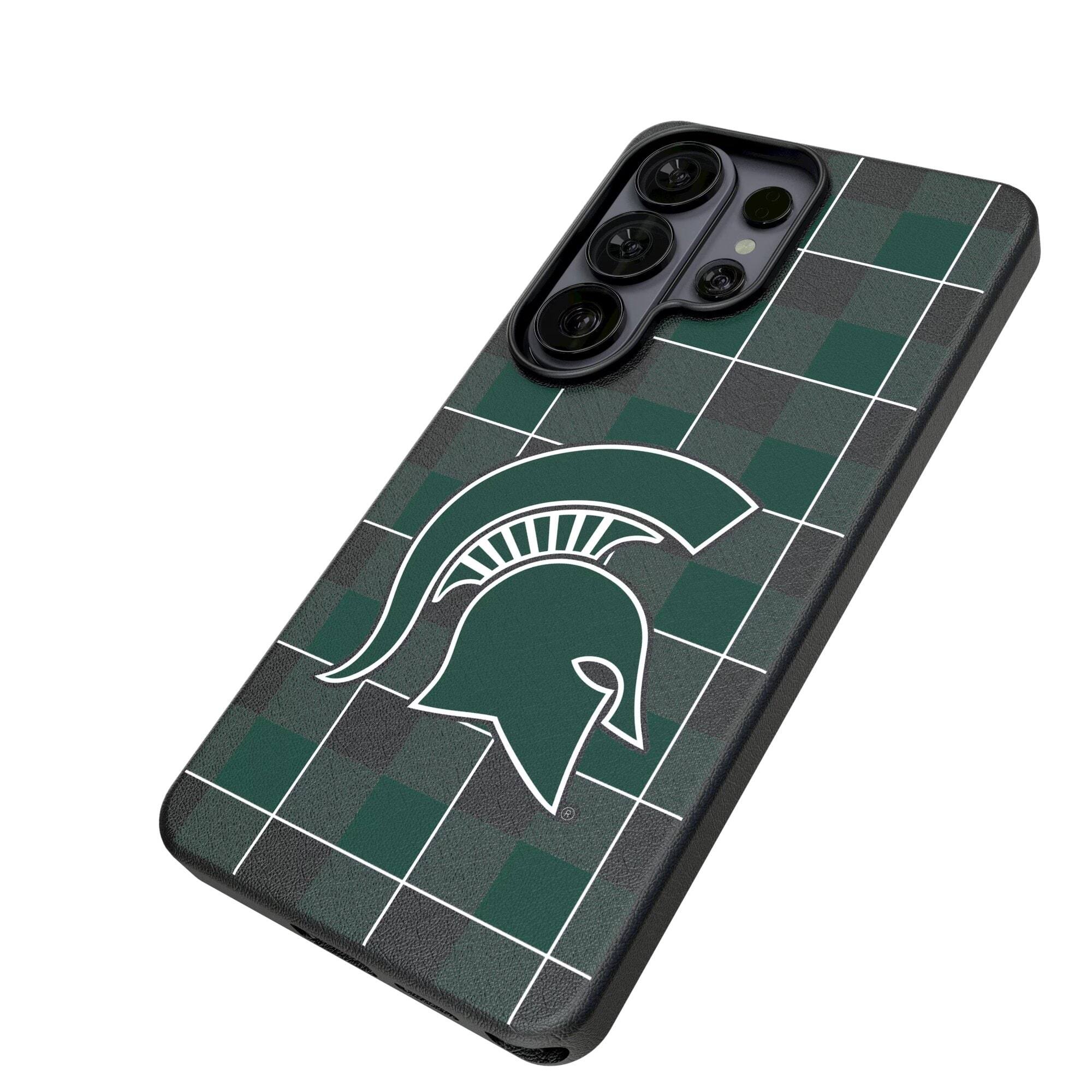 Alt View 1. Keyscaper - Michigan State Spartans Plaid Galaxy Magnetic Bump Case - S25 - Black.