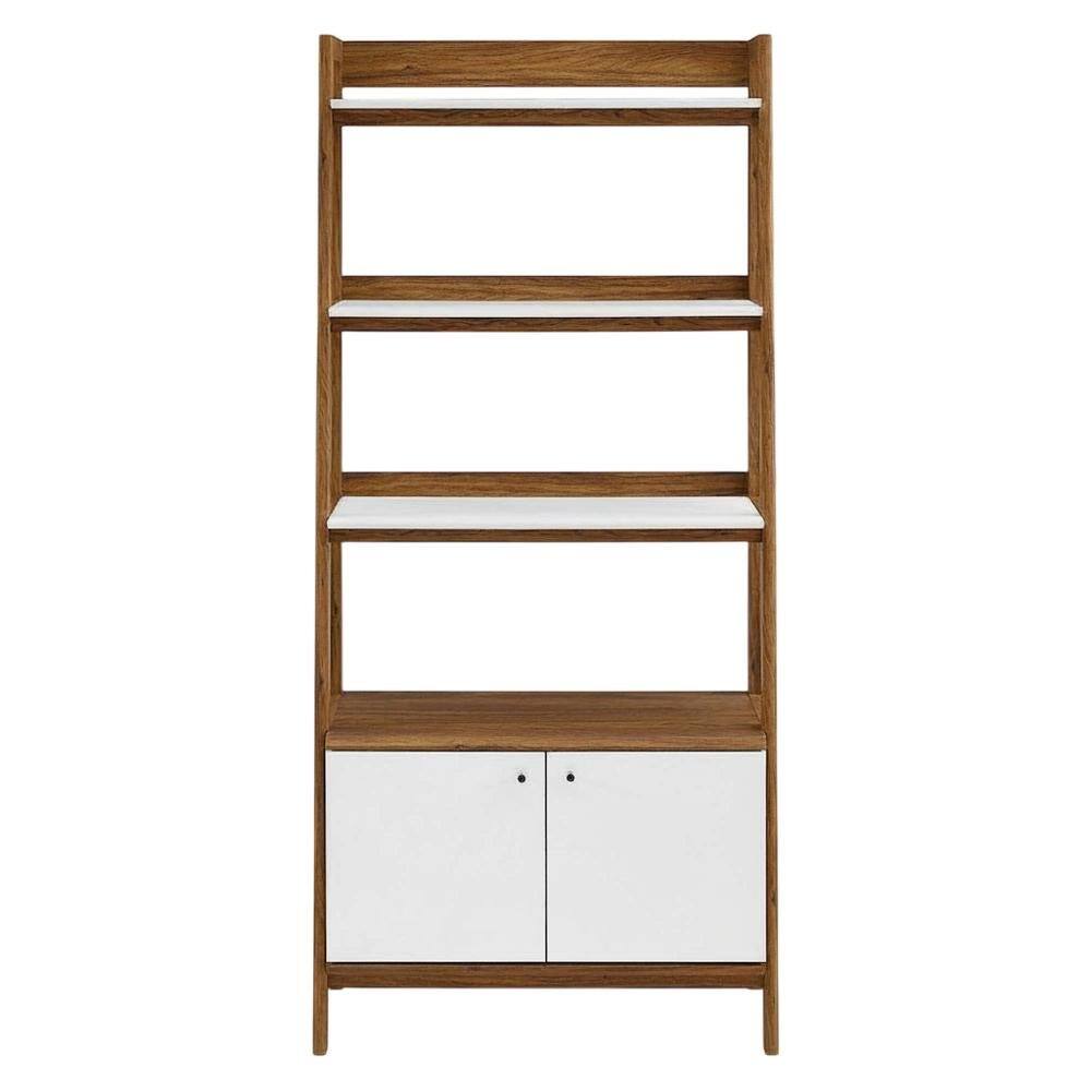 Back. FurniFact - Wooden Bookshelf in Natural Finish with Sturdy Design and Ample Storage - Brown.