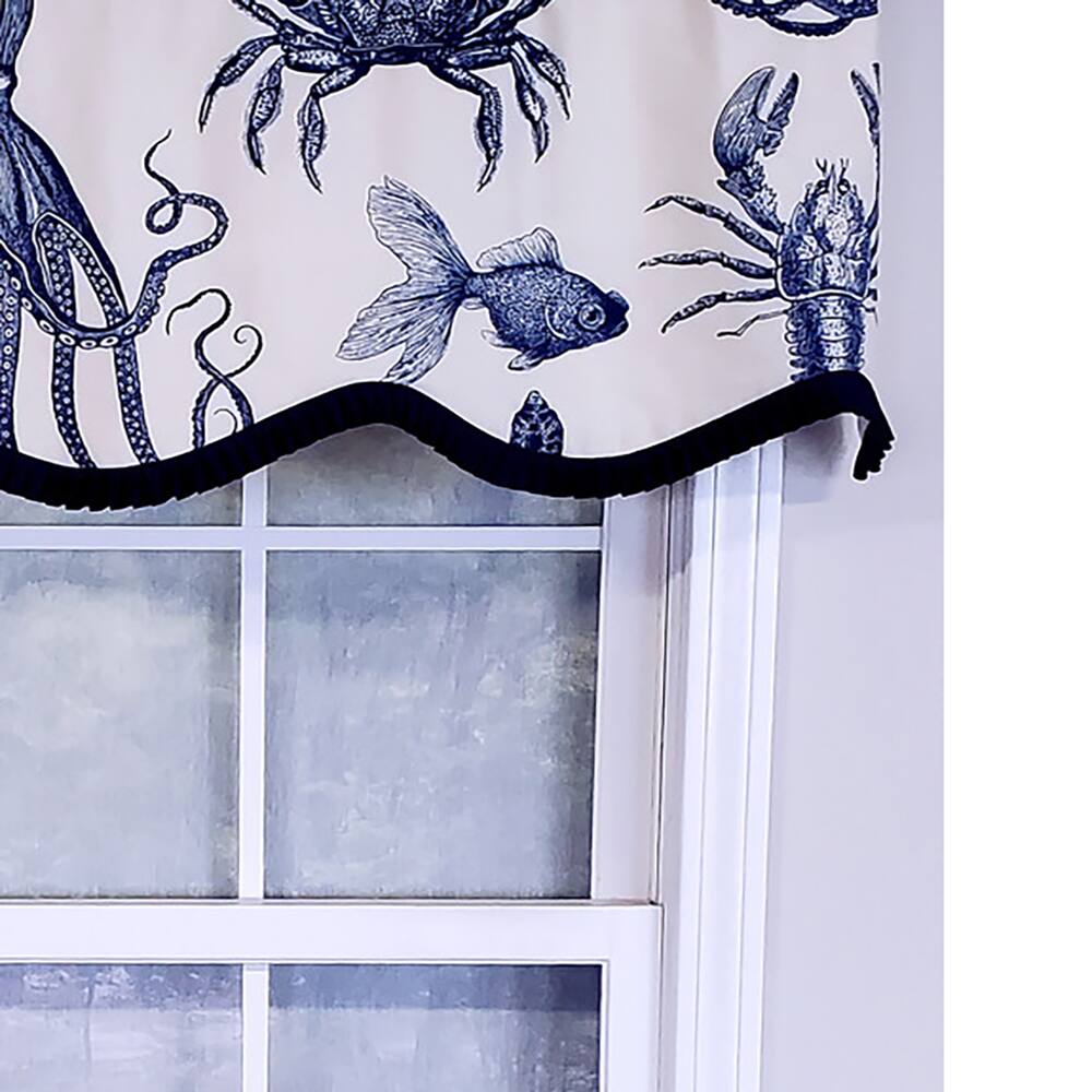 Left. RLF Home - RLF Home Modern Design Classic Aquarium Provance Style Window Valance 50" x 17" Navy - Navy.