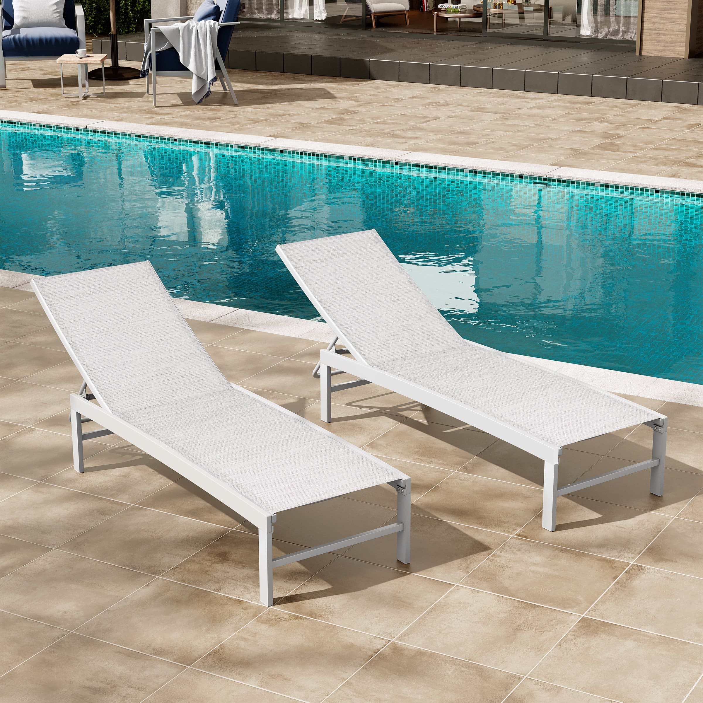 Crestlive Products - Outdoor Adjustable Aluminum Chaise Lounge Chairs (Set of 2) for Patio Pool Terrace - Multi-color