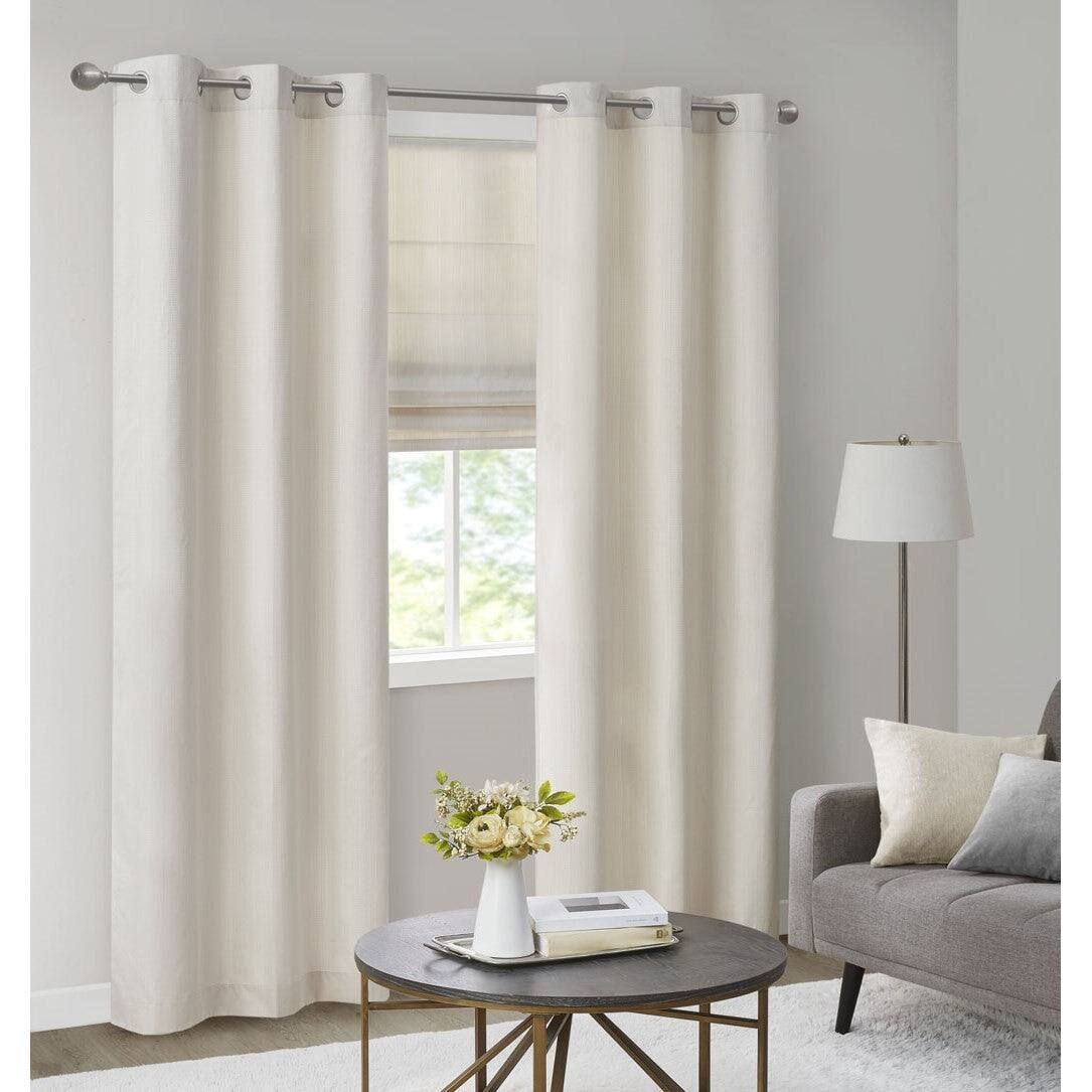 Alt View 8. BreeBe - Basketweave Room Darkening Curtain Panel Pair(2 Pcs Window Panels) - Ivory.