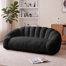 Vipbear - Flower-Shaped Bean Bag Chair for Adults, Faux Fur Loveseat, Ultra-Soft 2-Seater Sofa Couch for Living Room Bedroom - Black