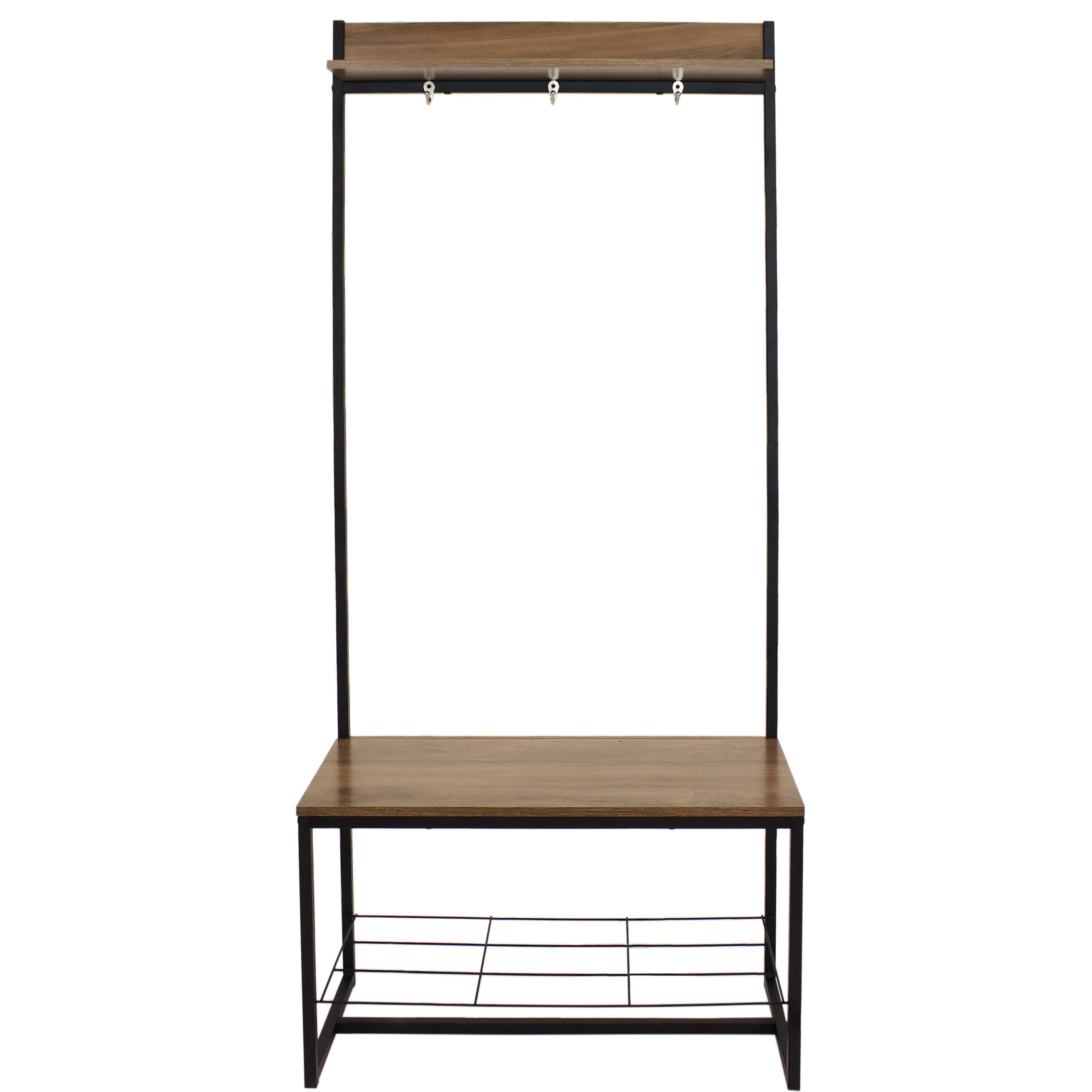 Alt View 10. Sunnydaze - Industrial MDP Hall Tree with Coat/Shoe Rack - 67 in - Light Brown.