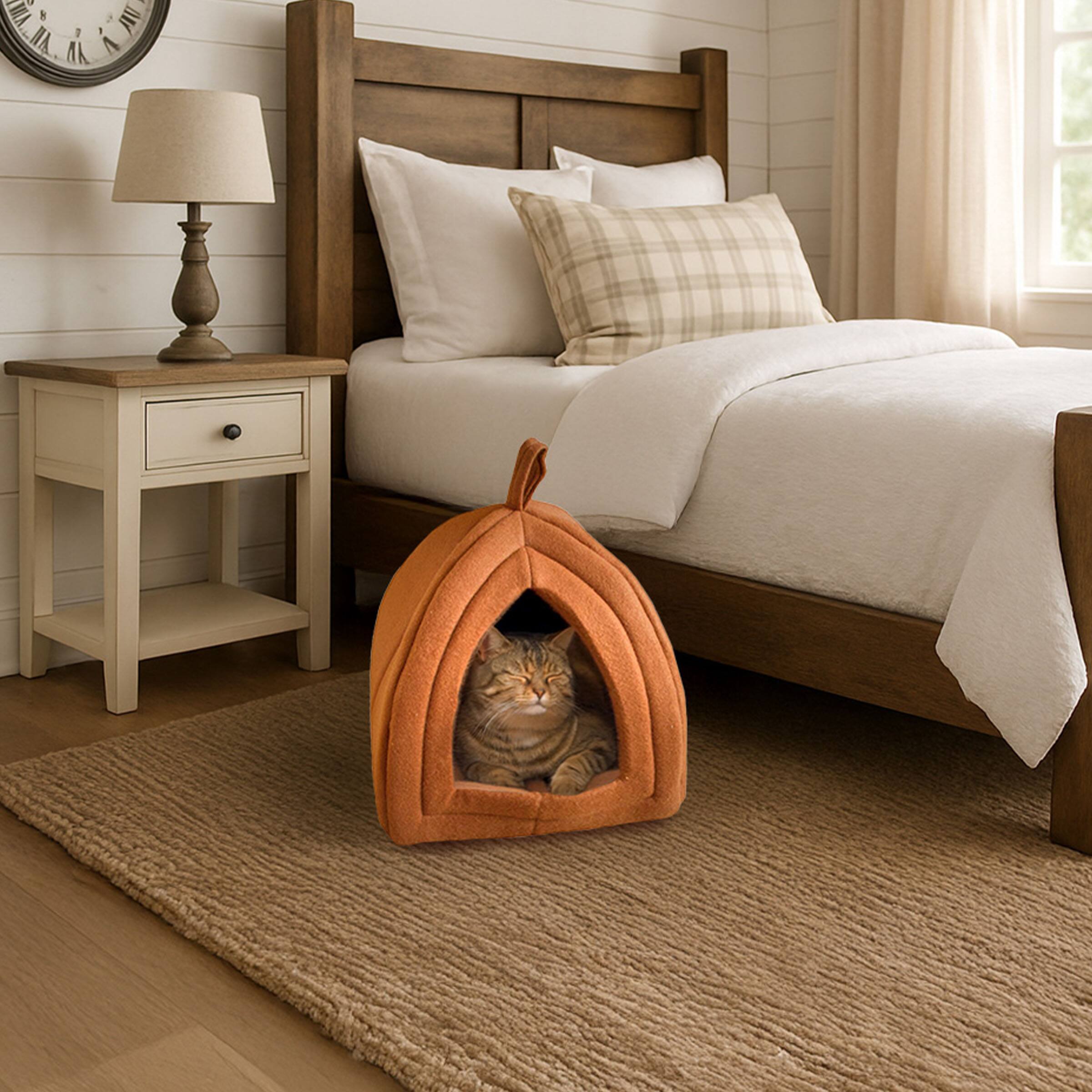 Alt View 6. PetMaker - Cat House Indoor Cat Bed with Removable Foam Cushion Pet Tent for Kittens, Rabbits, Guinea Pigs, and Other Small Animals - Brown.