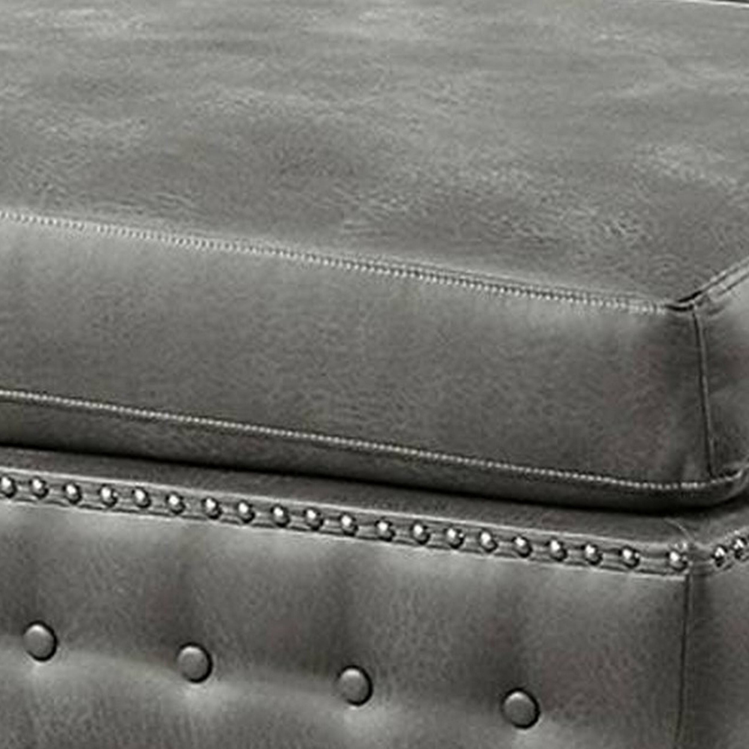 Alt View 1. Manhattan Lane - Simi 34 Inch Square Ottoman, Handcrafted Legs, Gray Vegan Faux Leather - Gray, Brown.