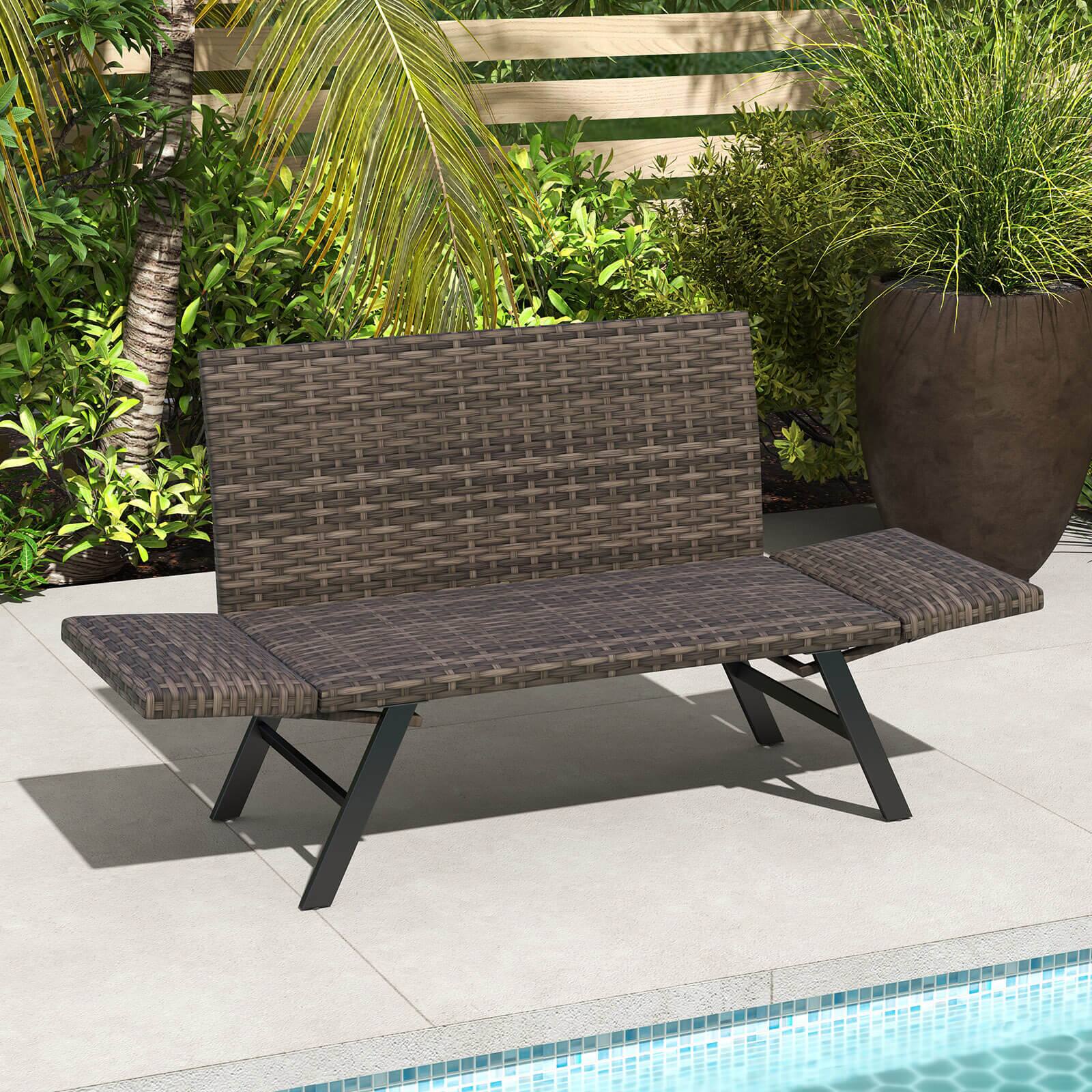 Alt View 2. Costway - Costway Patio Convertible Sofa for 2 with Adjustable Armrests Metal Frame Wicker Couch - Gray.