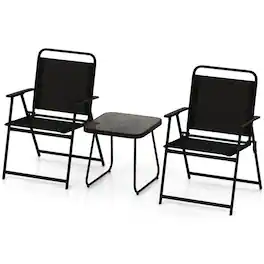 Boyel Living - 3 Pieces Patio Folding Conversation Chairs and Table 32.5-in L x 24.5-in W x 22-in H - Black
