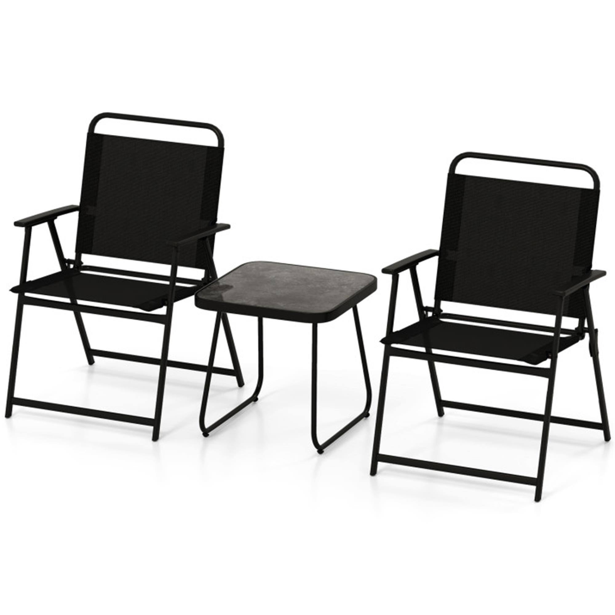 Front. Boyel Living - Black 3 Pieces Patio Folding Conversation Chairs and Table 32.5-in L x 24.5-in W x 22-in H - Black.
