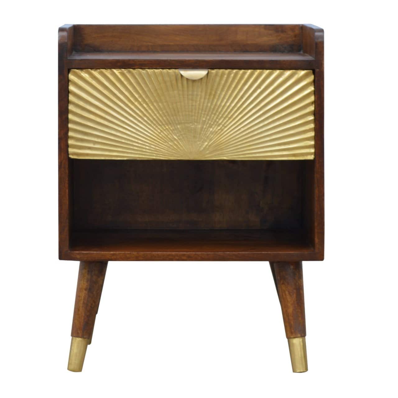 Artisan Furniture - Solid Wood Manila Gold One Drawer Nightstand - Chestnut