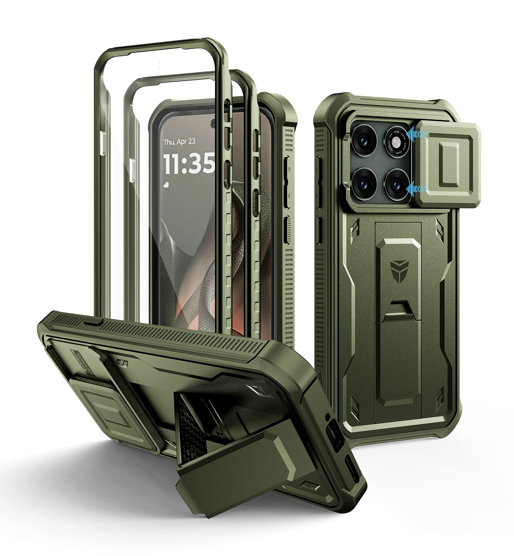 Bundle - Dexnor - Phone Case for Motorola Moto Edge 2026, 2 Front Frame &Camera Cover &Screen Protector & Kickstand,Heavy Duty Protection - Army Green