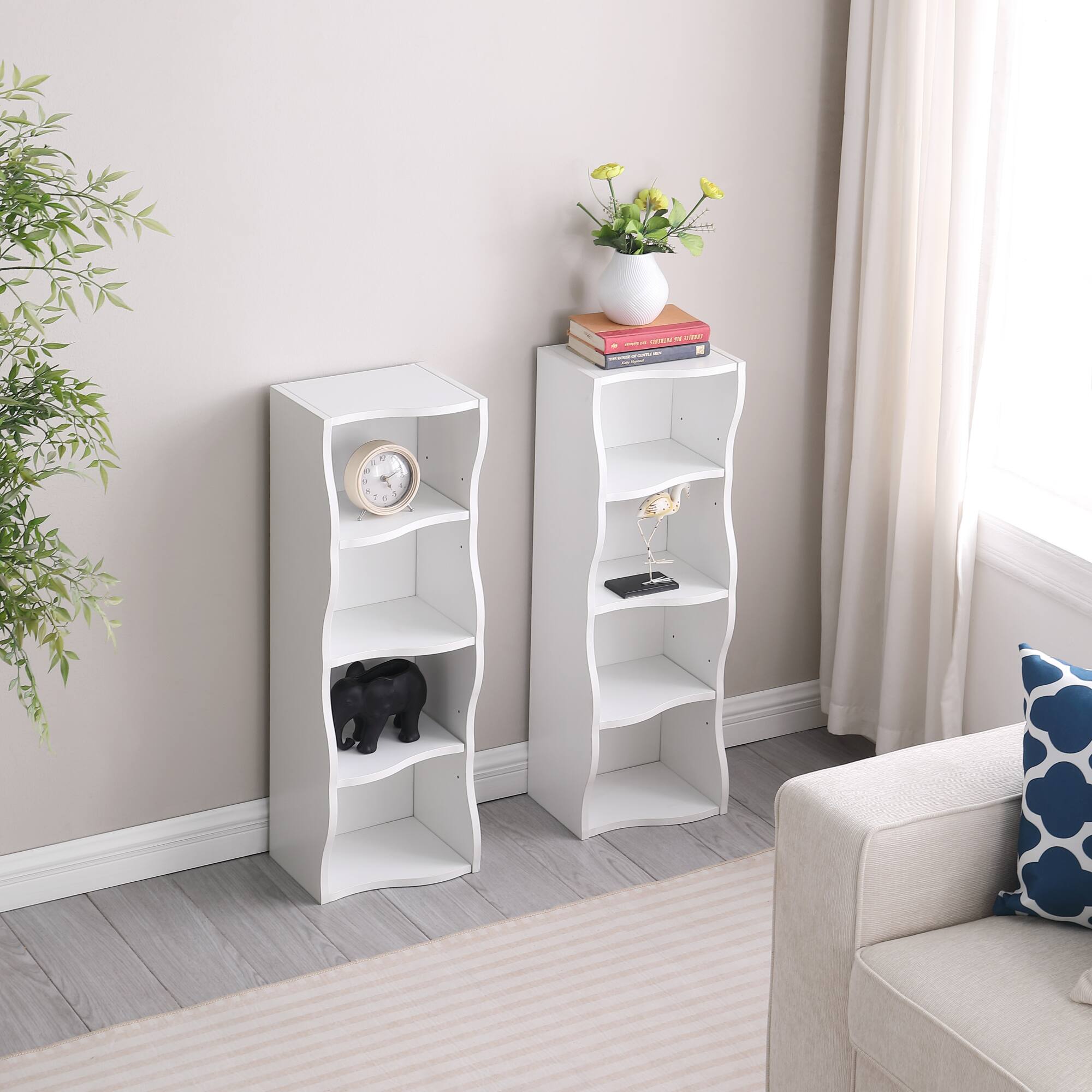 Alt View 1. GOODSILO - Ultra-Thin Adjustable Shelf Bookcase with Wavy Border Design for Home and Office Storage Solutions - White.