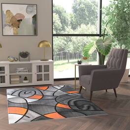 Emma + Oliver - Urbane Contemporary Abstract Geometric Olefin Accent Rug in Gradient Shades with Natural Jute Backing - Orange