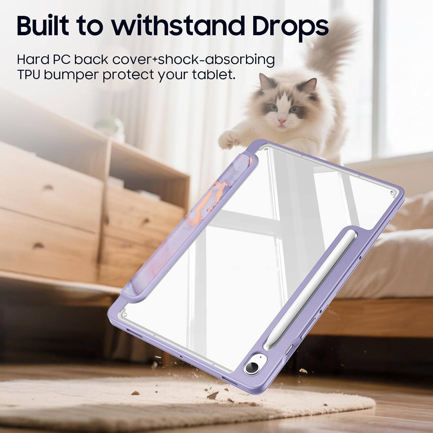 Built to withstand Drops  
Hard PC back cover+shock-absorbing TPU bumper protect your tablet.
