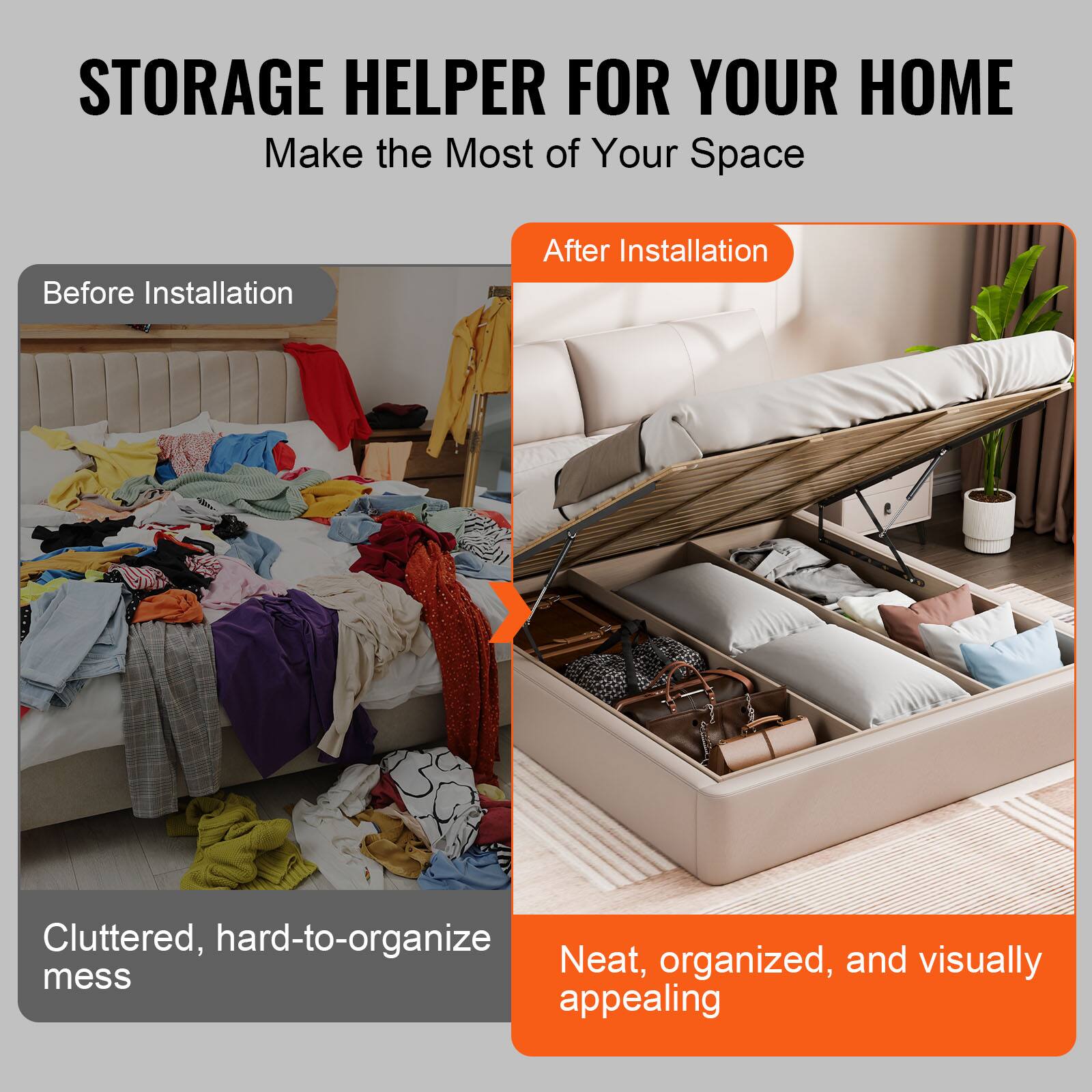 STORAGE HELPER FOR YOUR HOME  
Make the Most of Your Space  

Before Installation  
Cluttered, hard-to-organize mess  

After Installation  
Neat, organized, and visually appealing