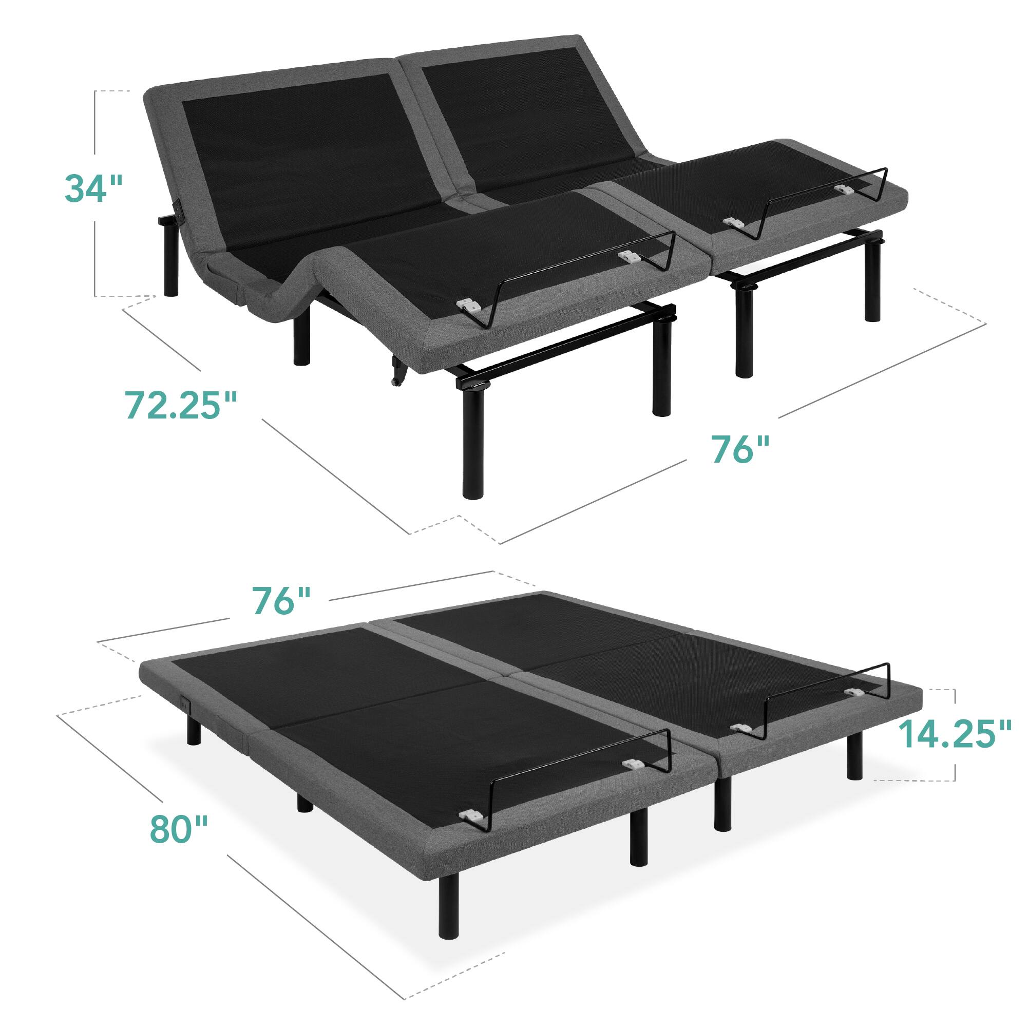 The dimensions of the furniture are as follows:

- Width: 72.25"
- Depth: 34"
- Length (extended): 80"
- Height: 14.25"
- Length (folded): 76"