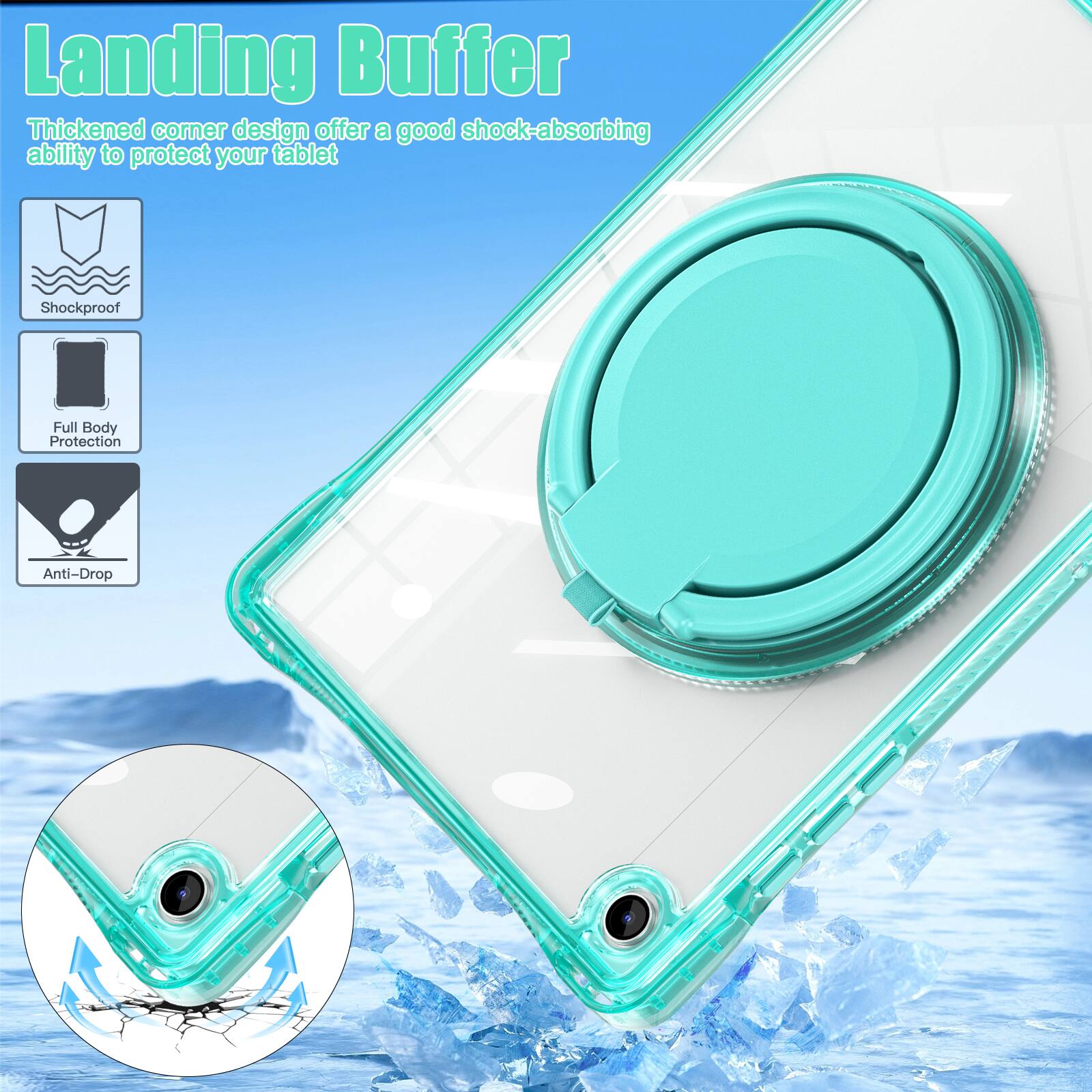 Landing Buffer

Thickened corner design offers a good shock-absorbing ability to protect your tablet

Shockproof
Full Body Protection
Anti-Drop