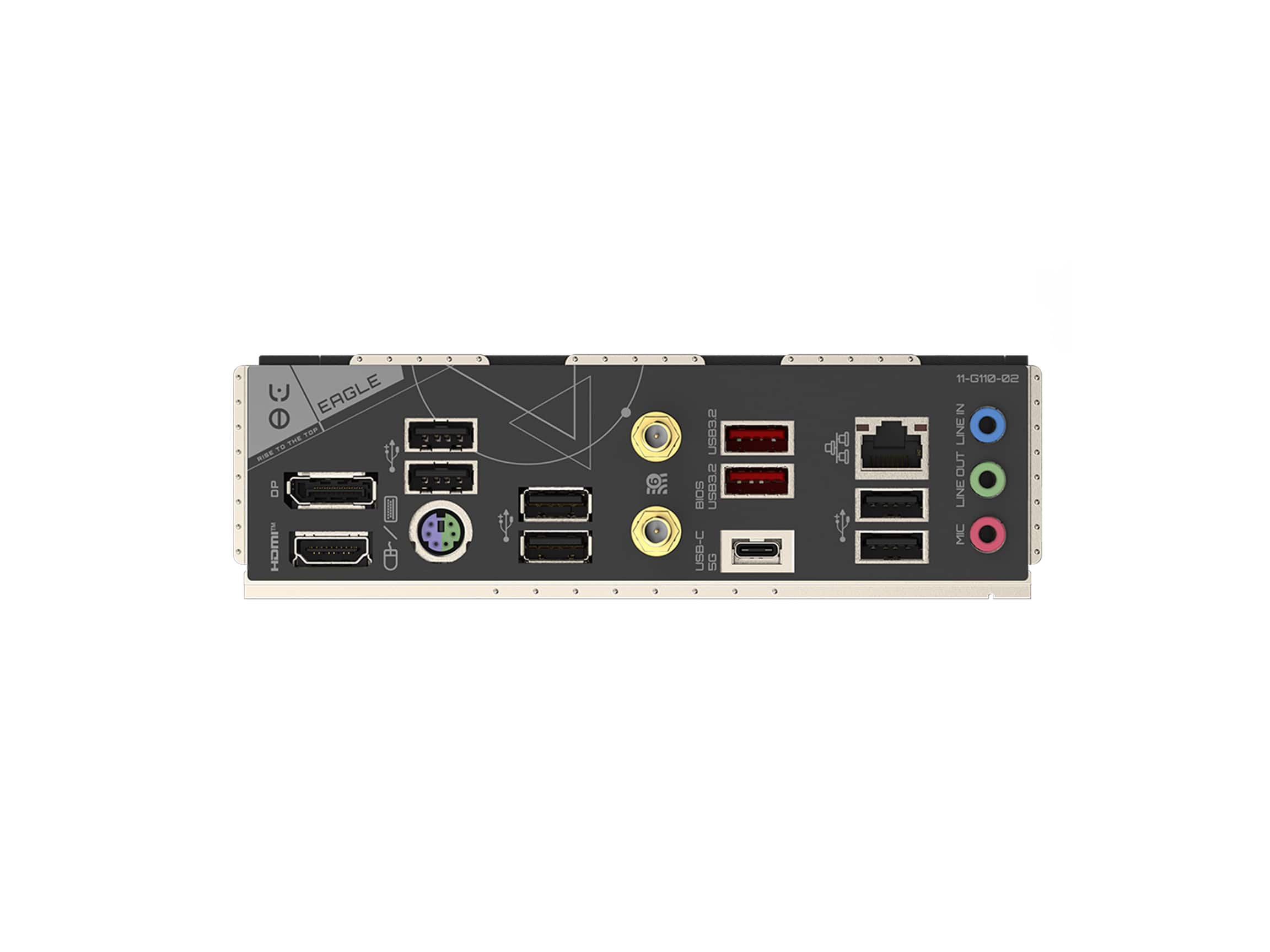 The image features a close-up of a computer board with several ports and connectors. The board is labeled "Eagle" and "Top" and has a variety of ports, including USB 3.2 and HDMI. The board is designed for use with a laptop and has a total of 11 ports.