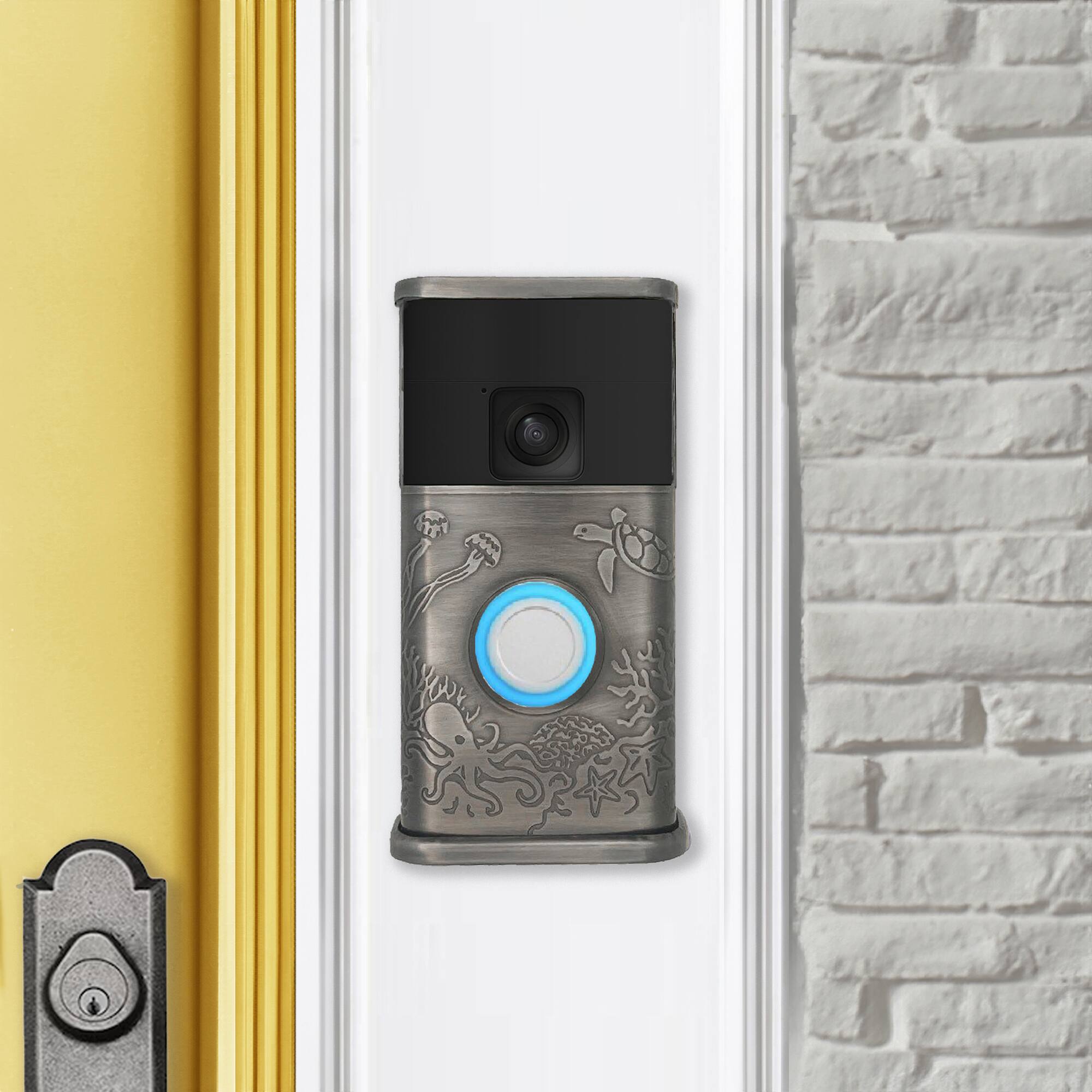 Alt View 3. Michael Healy - Coastal Video Doorbell Cover (Ring Battery Doorbell 2024 Release) - Antique Pewter.