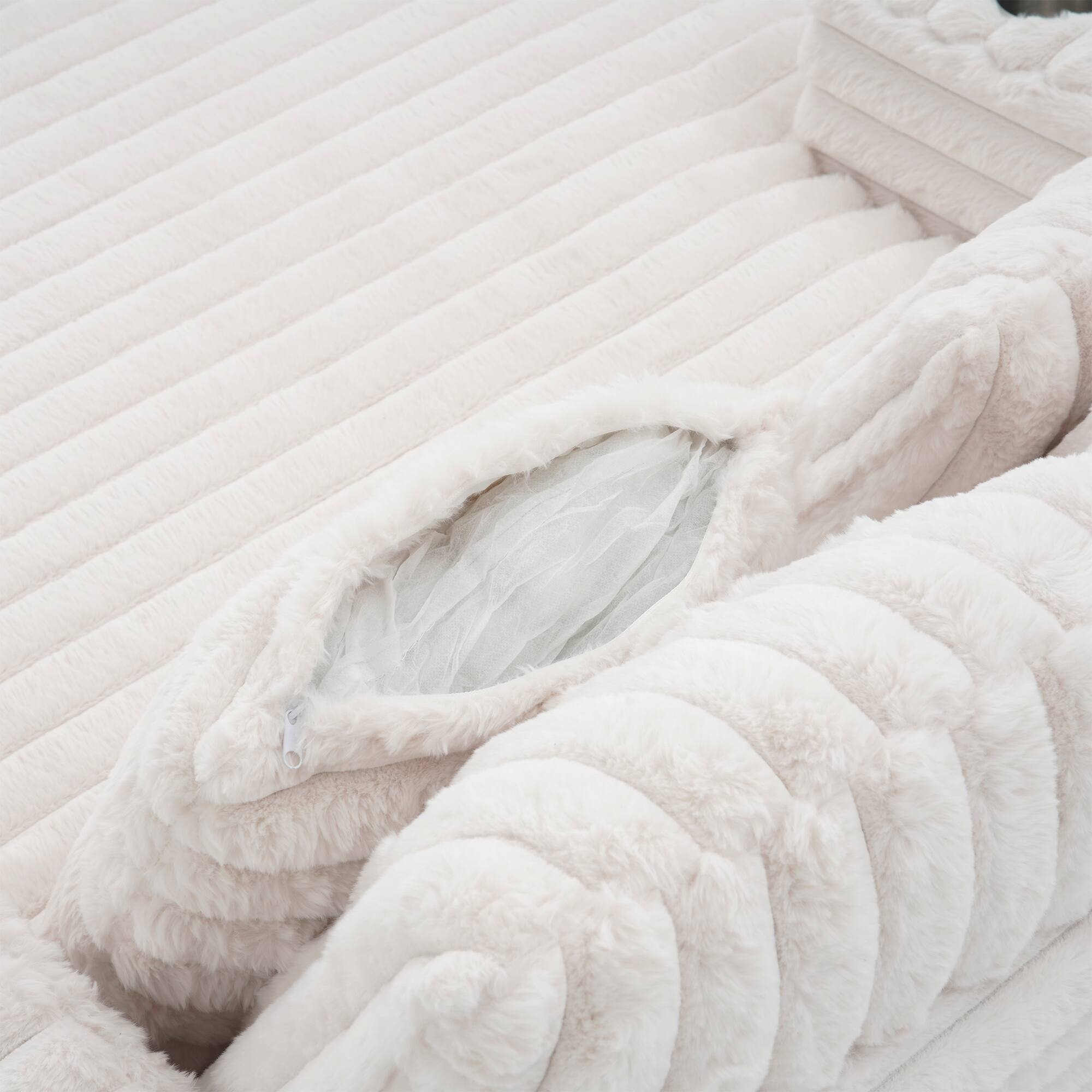 Alt View 4. Homsee - Faux Rabbit Fur Sectional Sofa with Cup Holders Soft Plush Couch with Spring Support Cozy Reclining Sofa for Living Room - White.