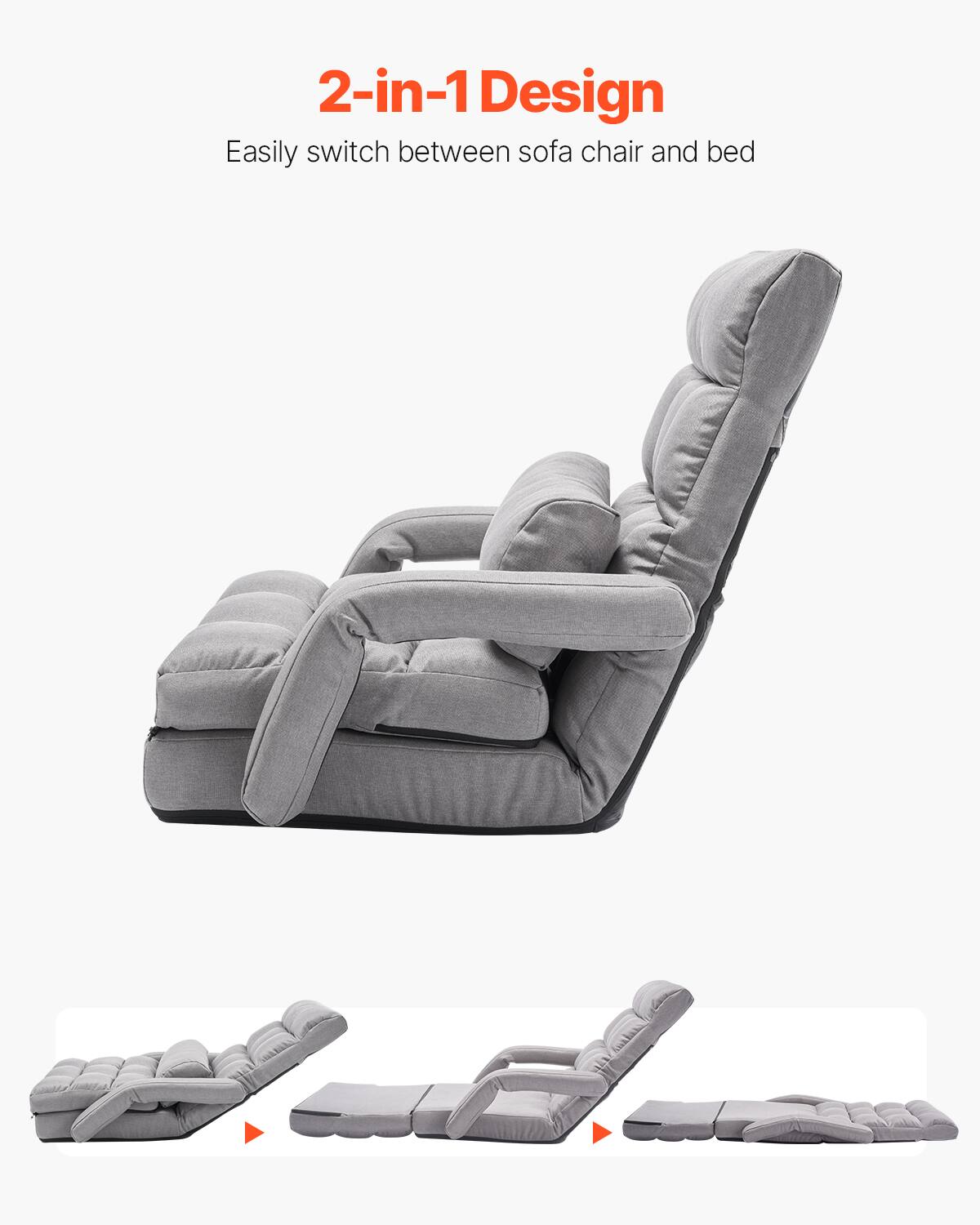 2-in-1 Design  
Easily switch between sofa chair and bed