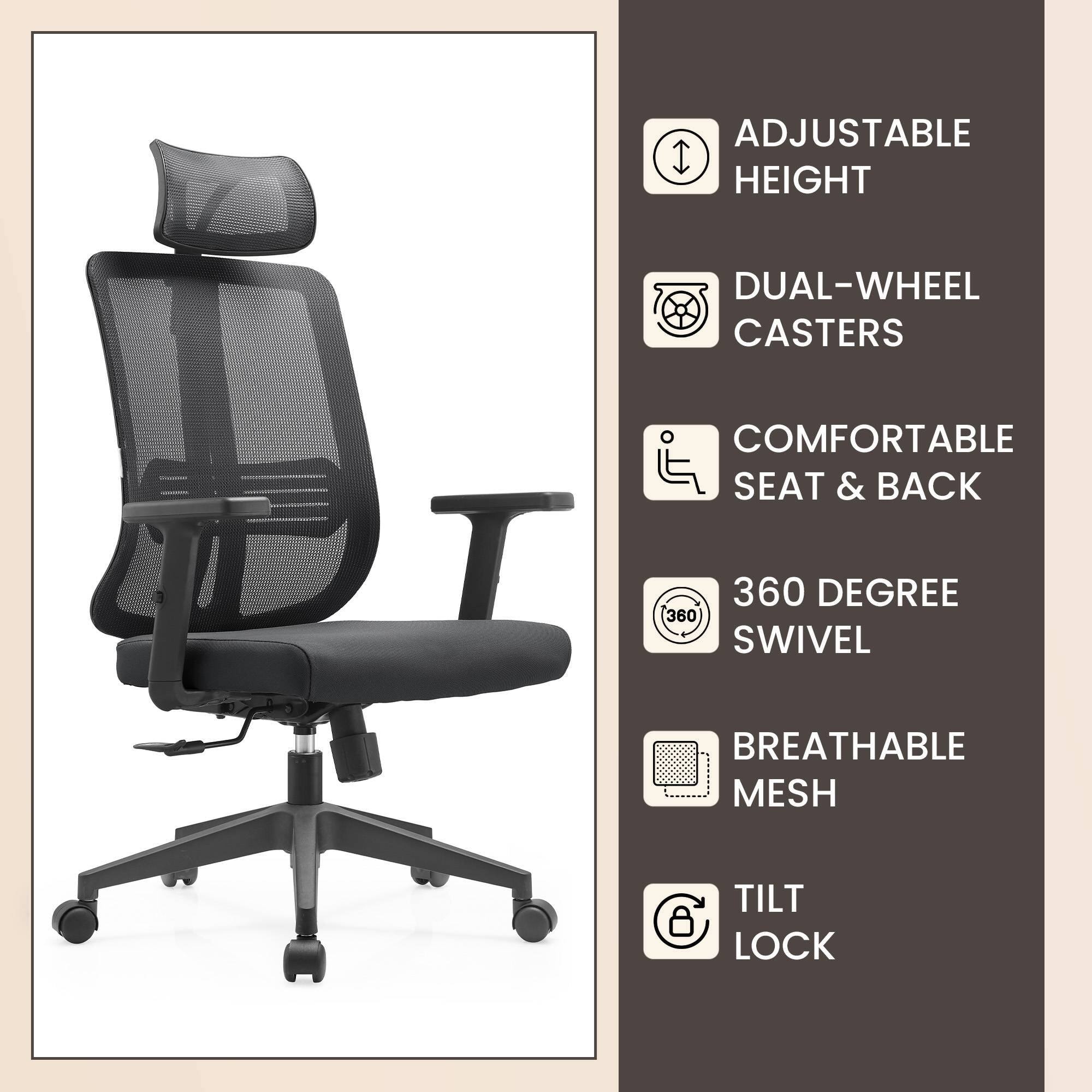 - Adjustable Height
- Dual-Wheel Casters
- Comfortable Seat & Back
- 360 Degree Swivel
- Breathable Mesh
- Tilt Lock