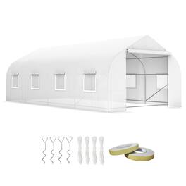 Outsunny - 20' x 10' x 7' Outdoor Walk-in Greenhouse, Tunnel Green House with Roll-up Windows, Zippered Door, PE Cover - White