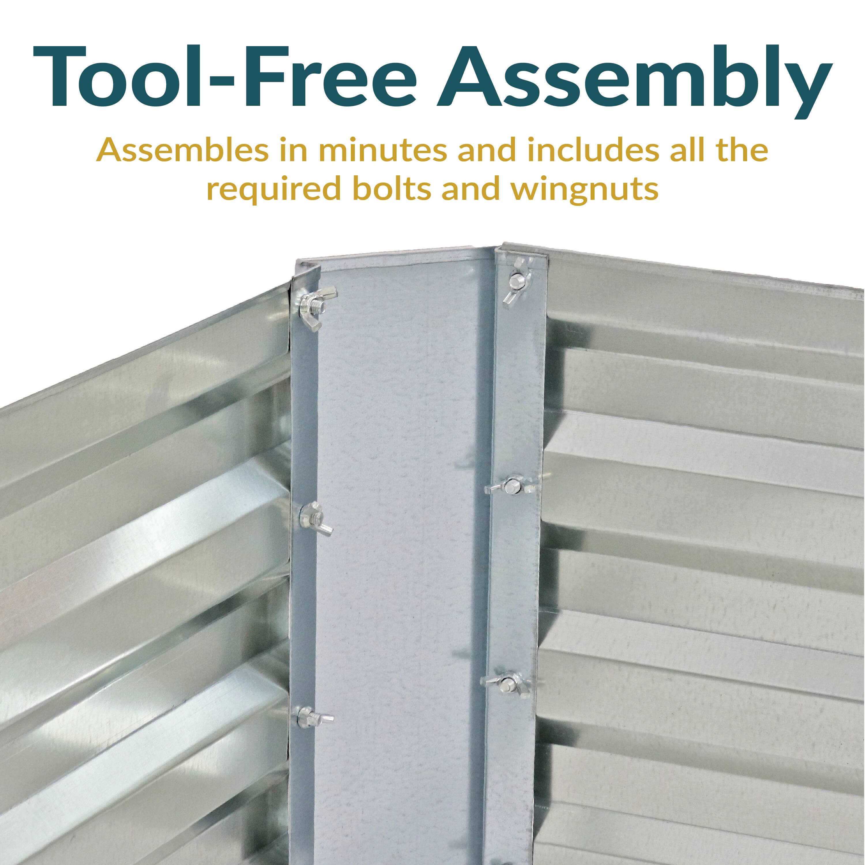 Tool-Free Assembly  
Assembles in minutes and includes all the required bolts and wingnuts