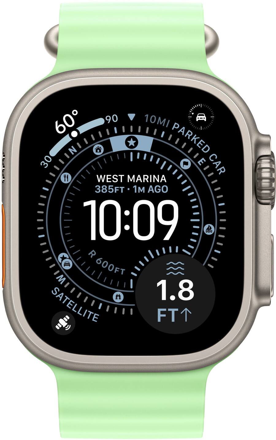 Apple 49mm Ocean Band Natural Titanium Finish Neon Green