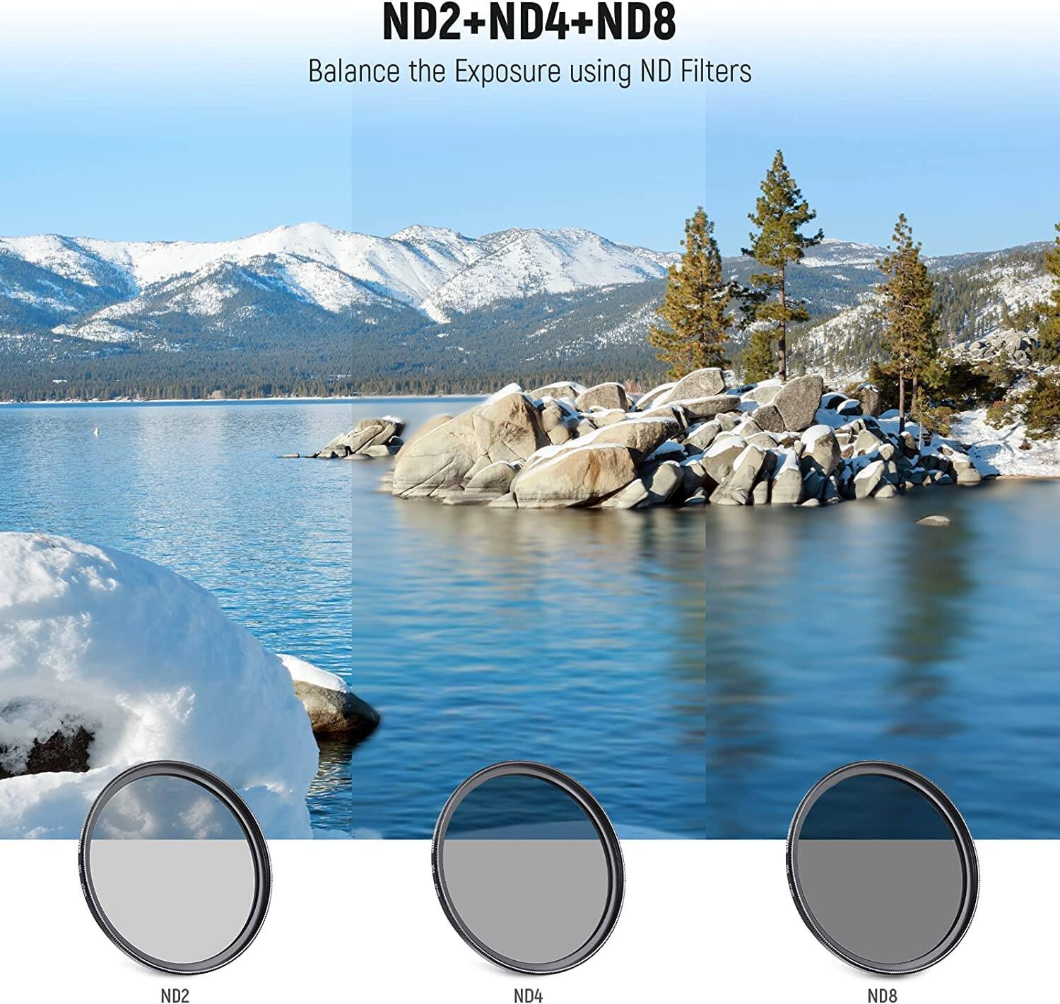 ND2 + ND4 + ND8  
Balance the Exposure using ND Filters